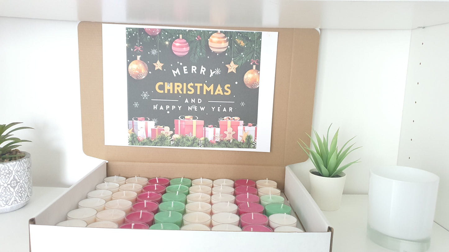 48 Colourful Tealight Candles for Christmas, Green, Red, White, Gold Christmas Candles