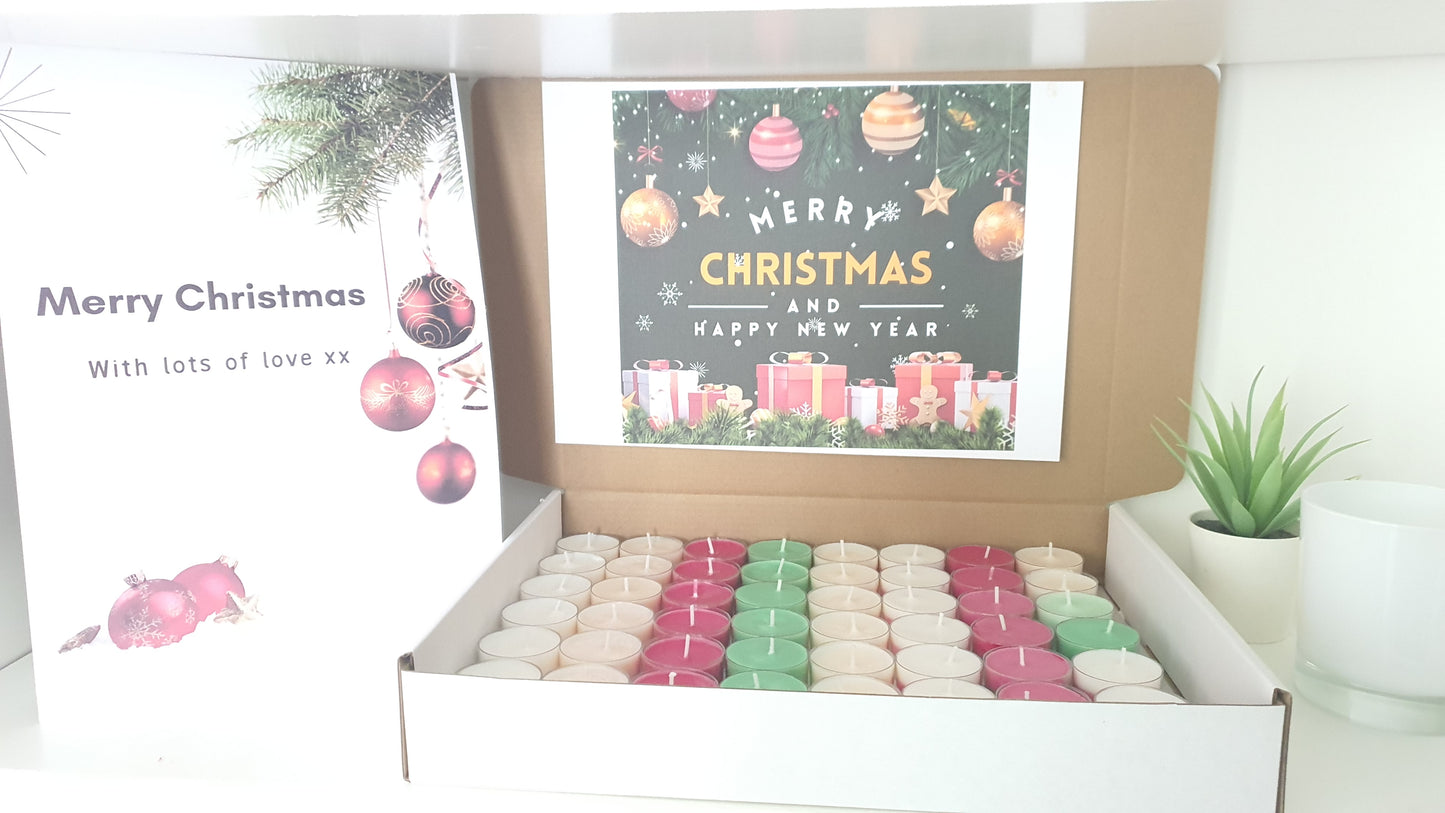 48 Colourful Tealight Candles for Christmas, Green, Red, White, Gold Christmas Candles