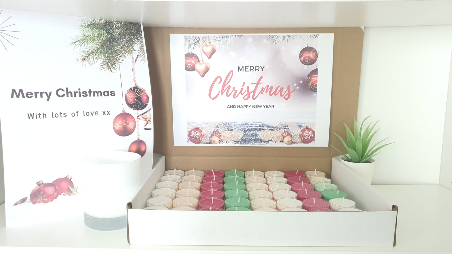 48 Colourful Tealight Candles for Christmas, Green, Red, White, Gold Christmas Candles