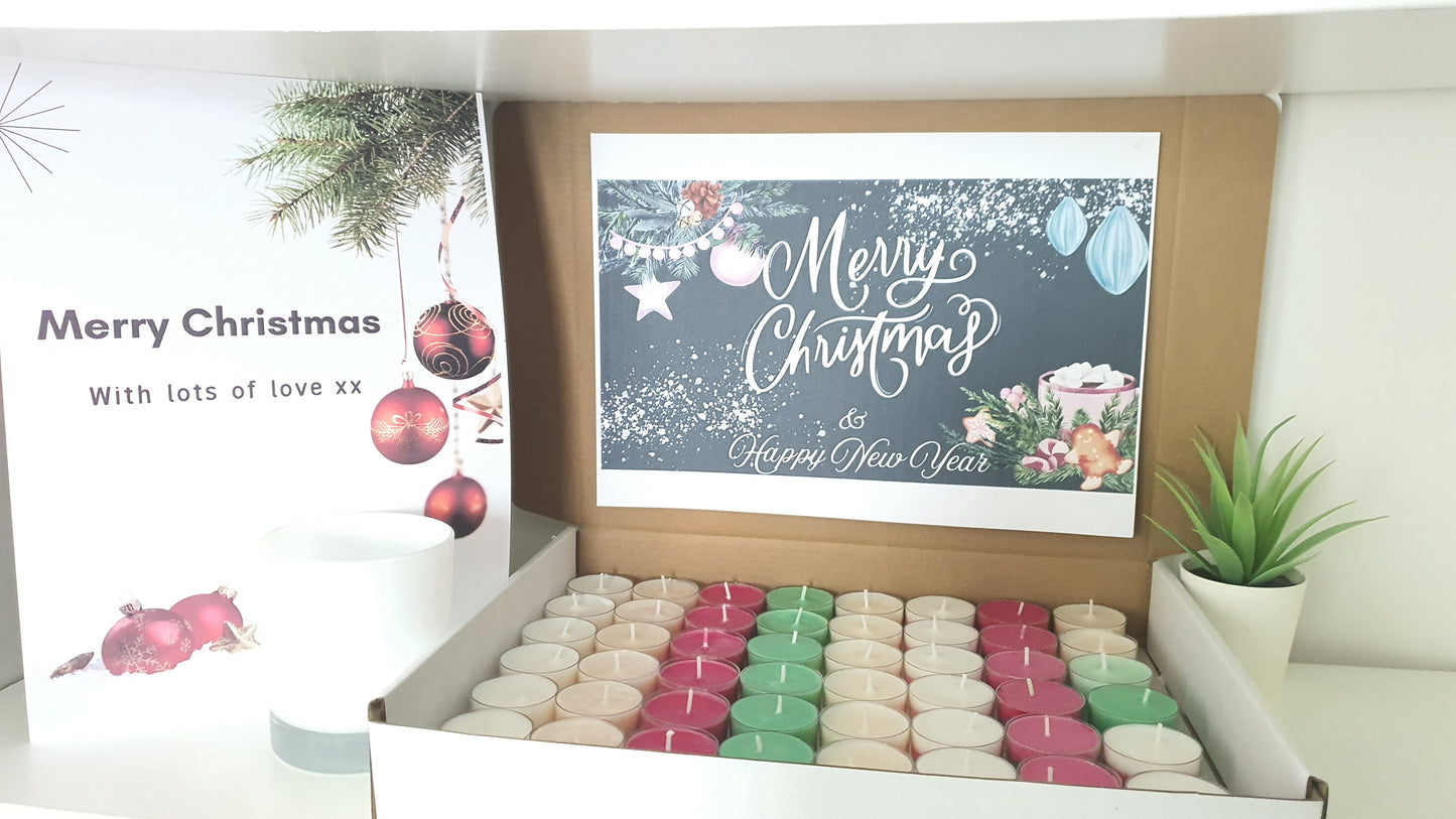 48 Colourful Tealight Candles for Christmas, Green, Red, White, Gold Christmas Candles