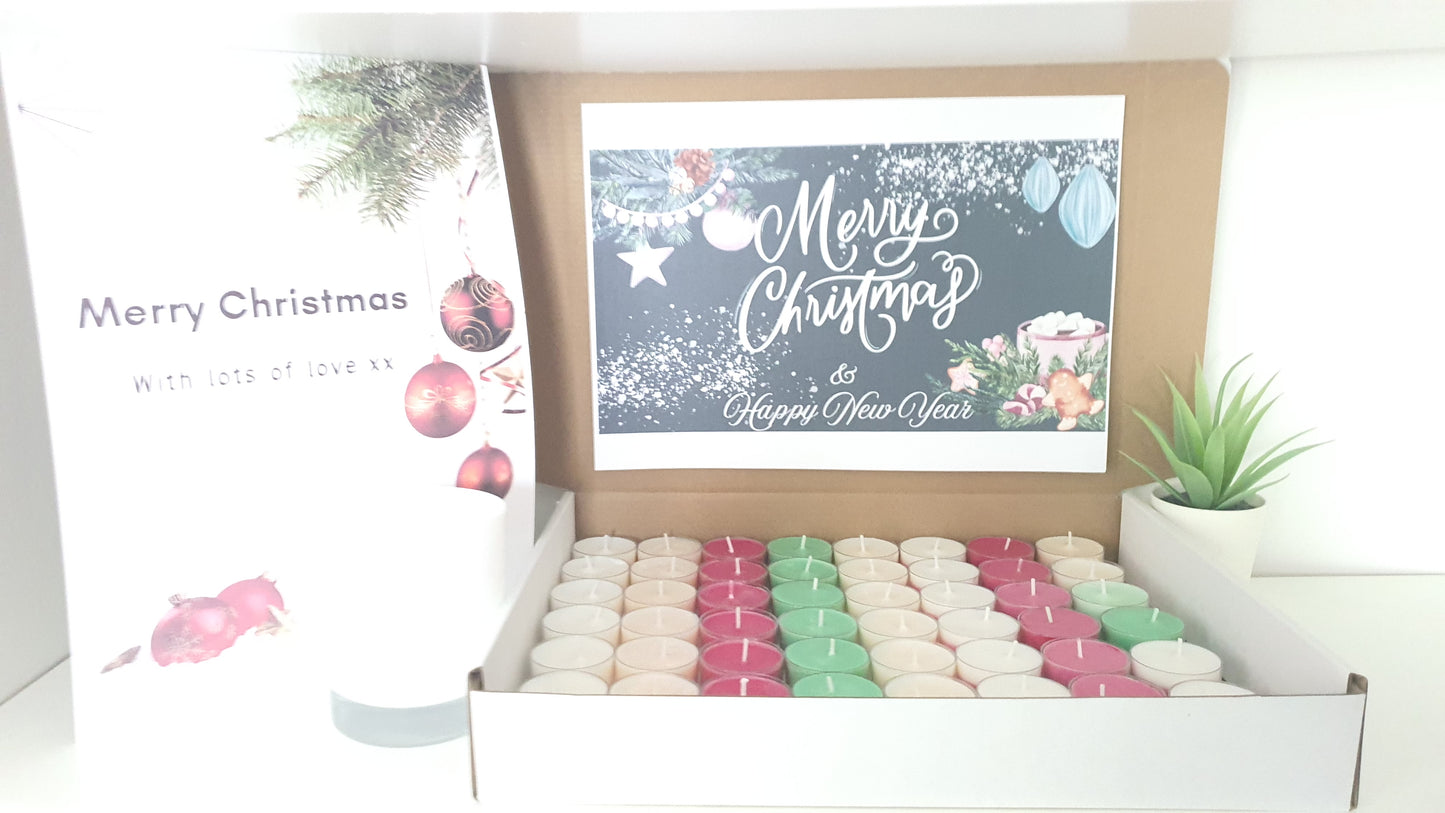 48 Colourful Tealight Candles for Christmas, Green, Red, White, Gold Christmas Candles