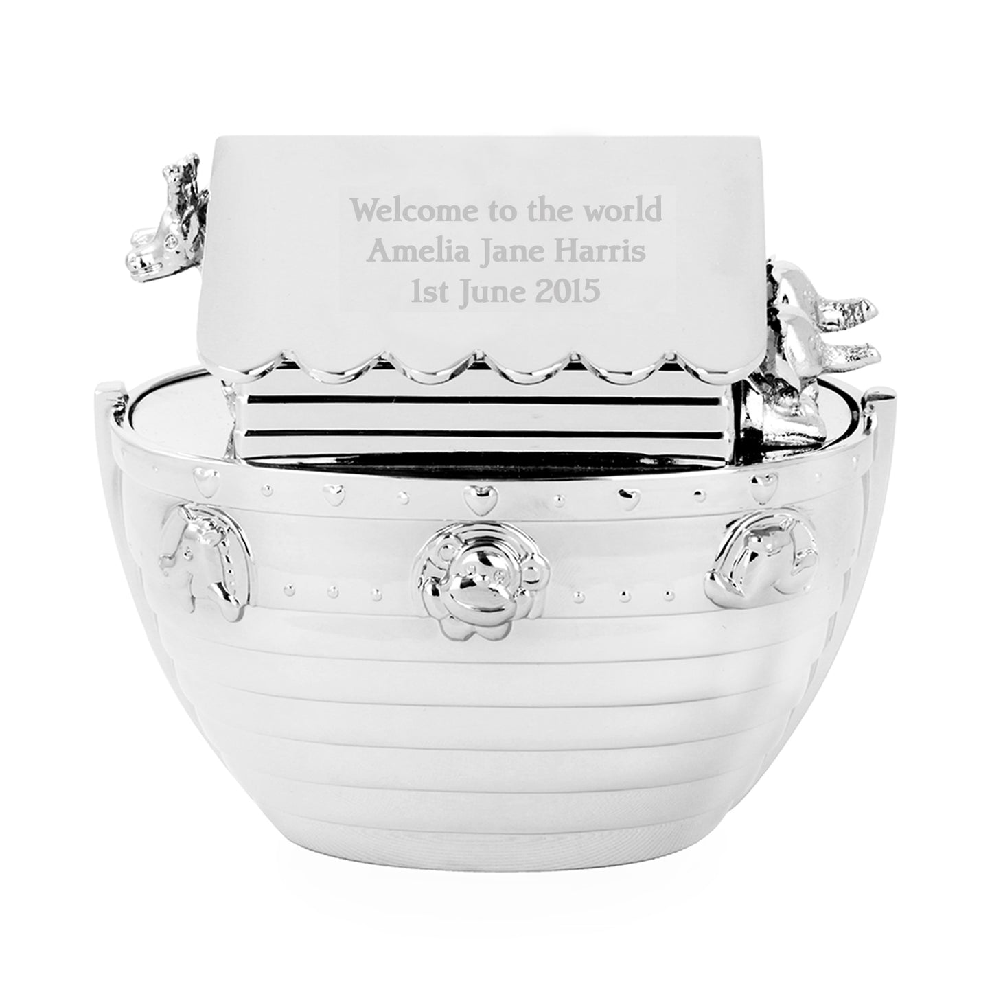 Silver Noahs Ark Text Money Box
