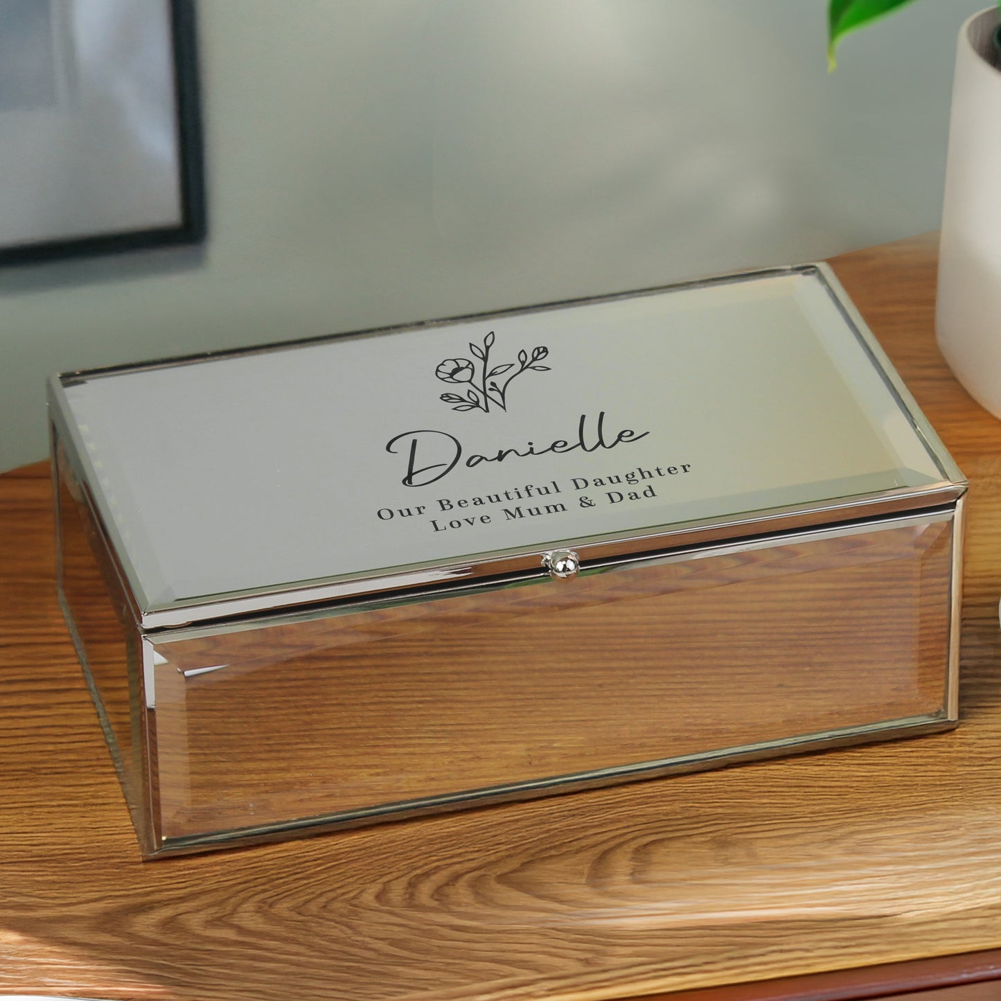 Personalised Floral Jewellery Box, Rectangle Silver Jewellery Box with Lid,