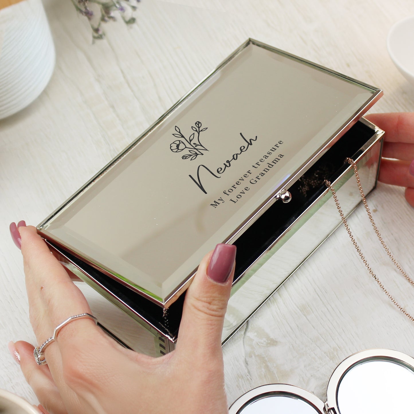 Personalised Sliver Jewellery Box, Any Message, Mirrored Finish