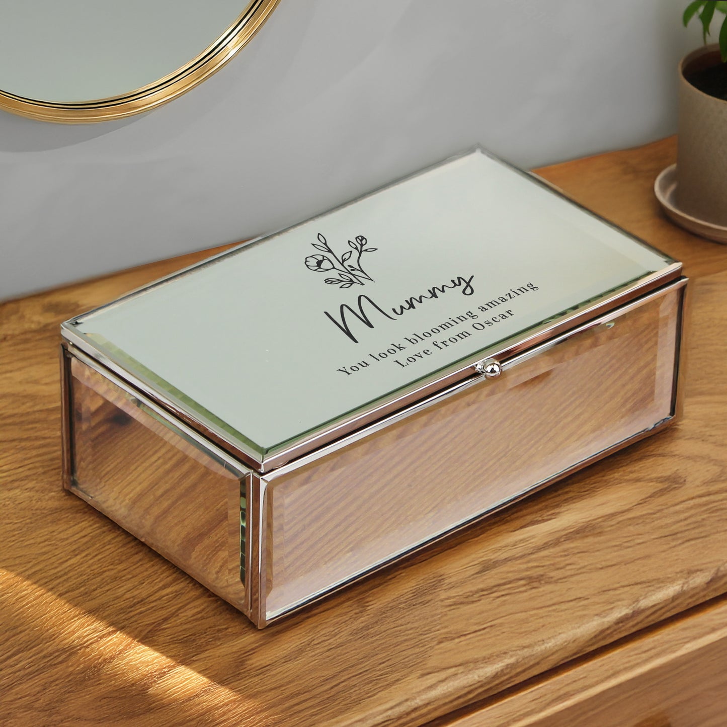 Personalised Floral Jewellery Box, Rectangle Silver Jewellery Box with Lid,