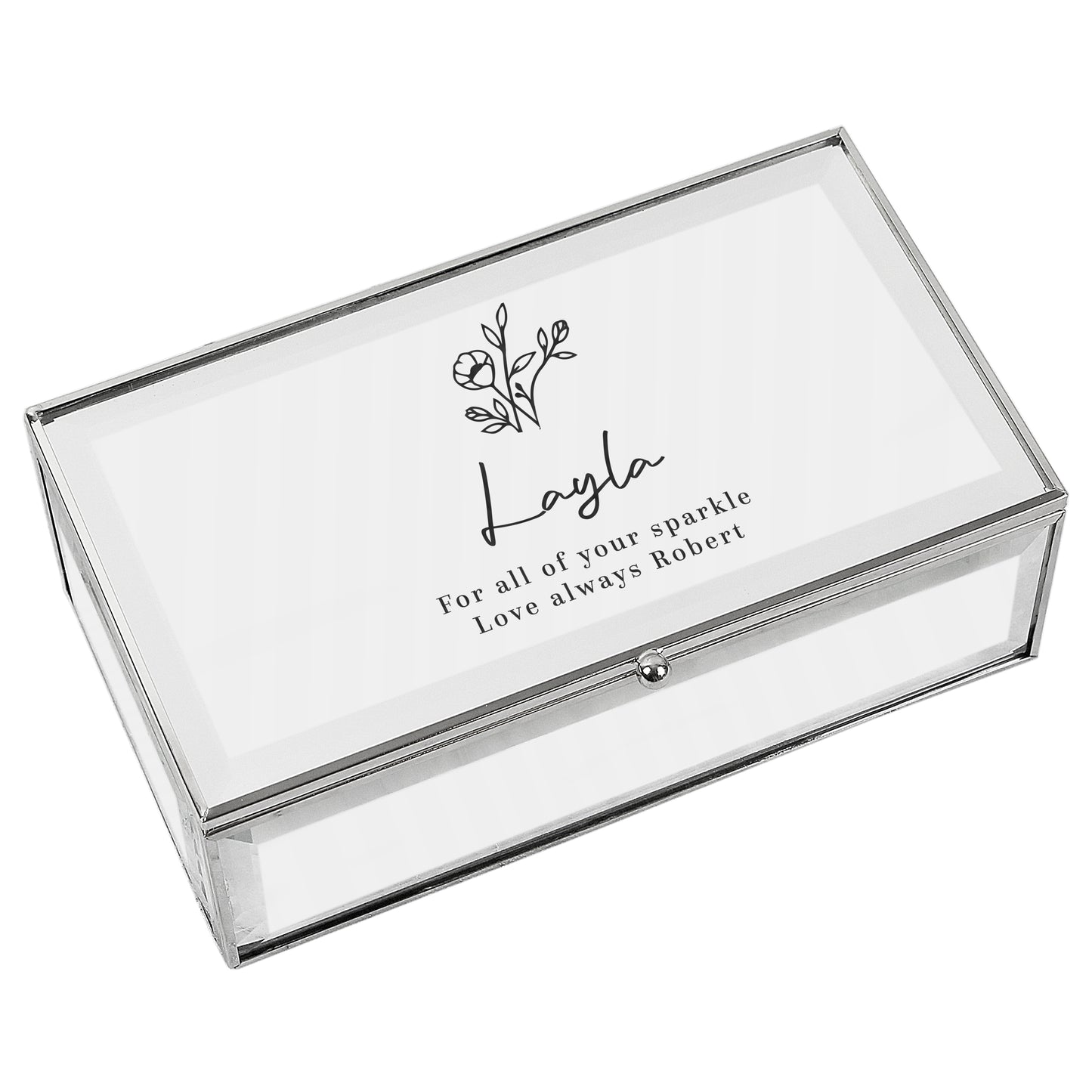 Personalised Floral Jewellery Box, Rectangle Silver Jewellery Box with Lid,