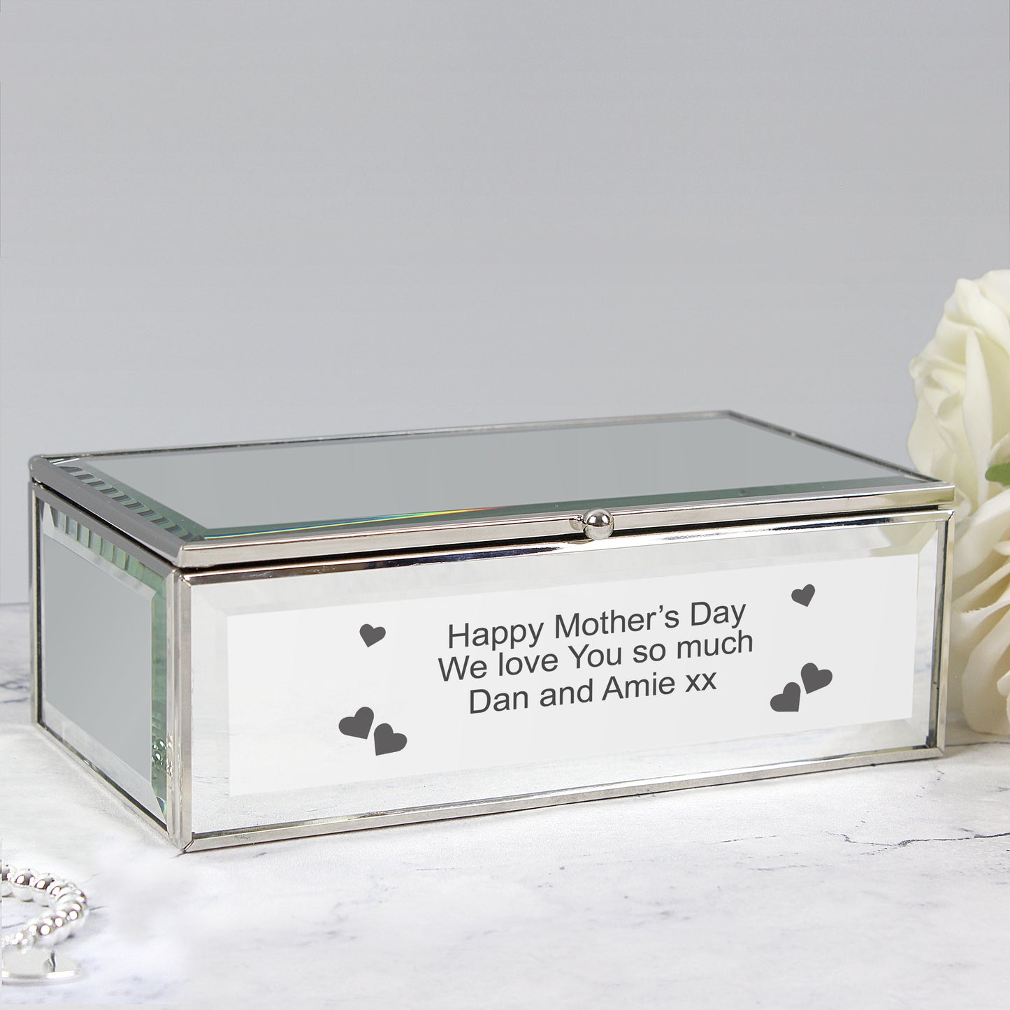 Hearts Mirrored Jewellery Box