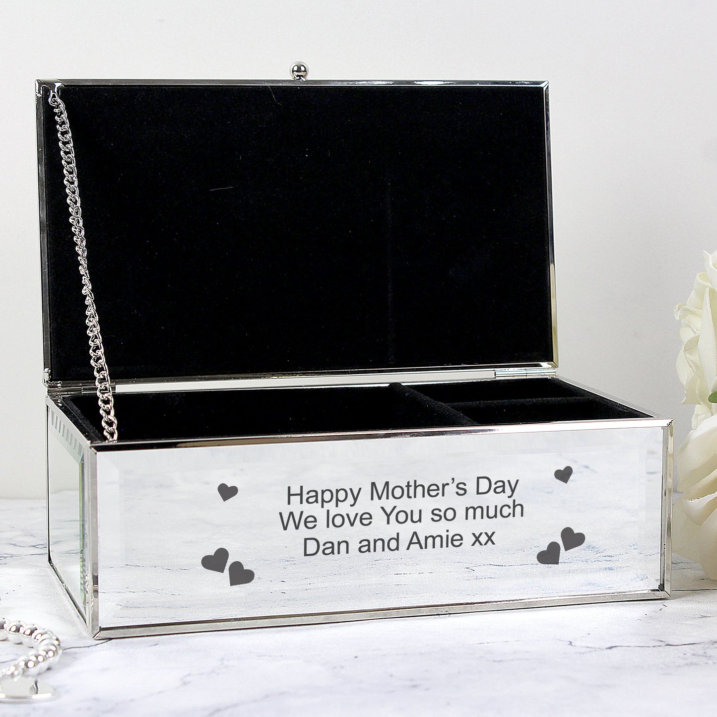 Hearts Mirrored Jewellery Box