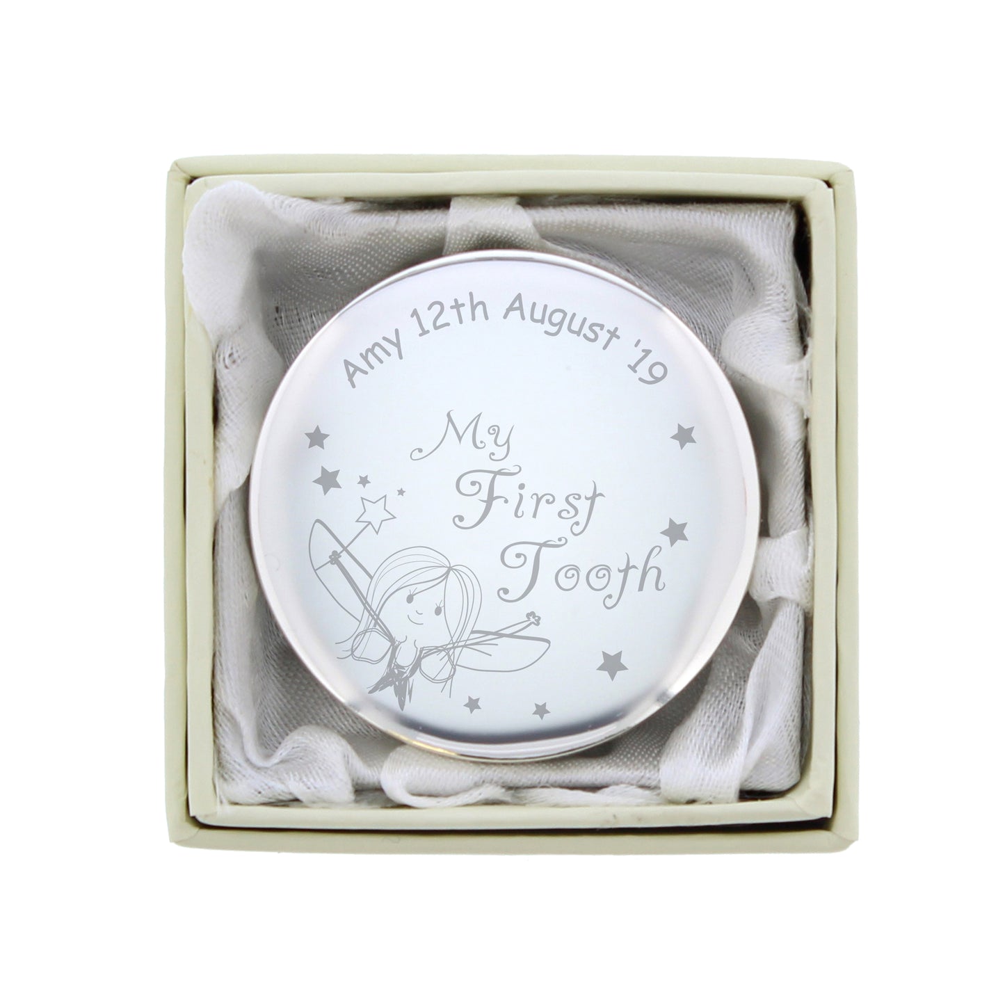 Personalise Fairy Silver 1st Tooth Trinket Box