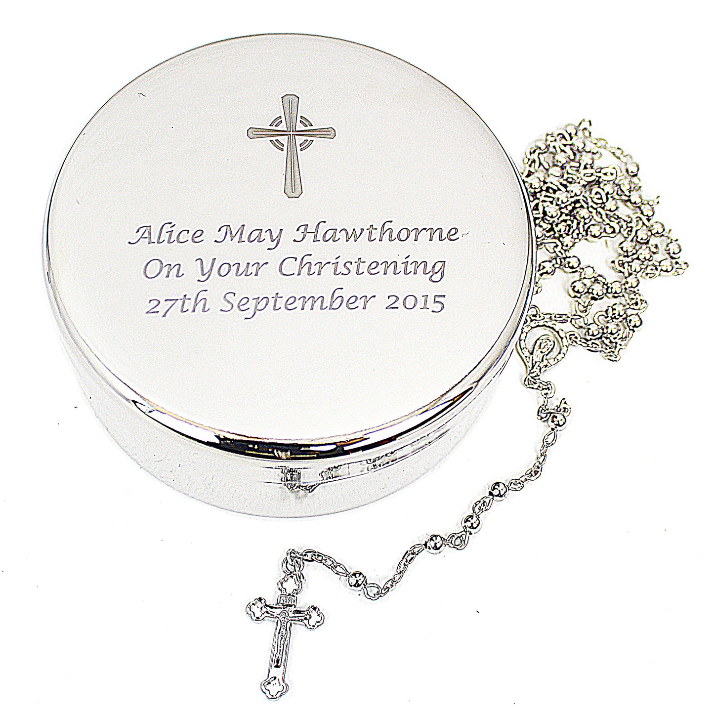 Rosary Beads and Cross Round Trinket