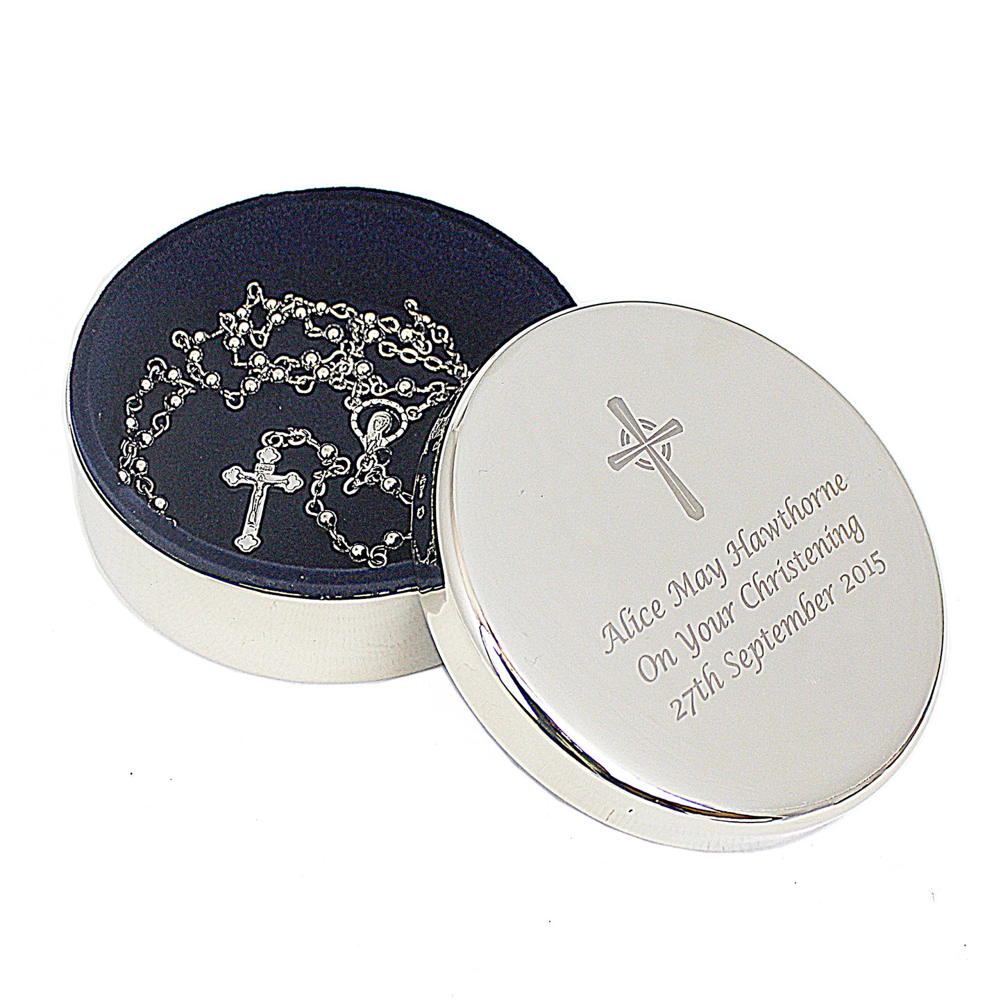 Rosary Beads and Cross Round Trinket