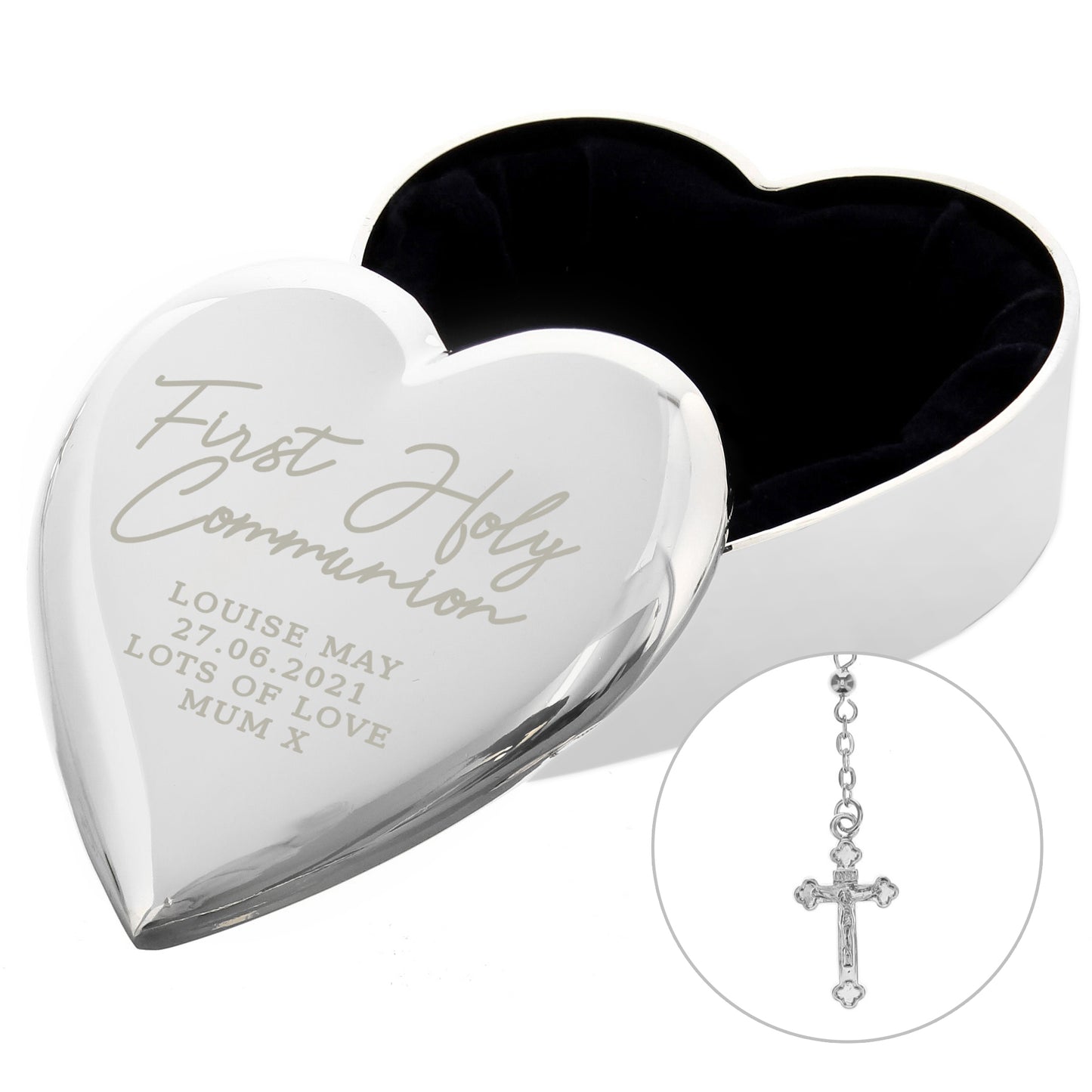 First Holy Communion Rosary Beads and Cross Heart Trinket Box