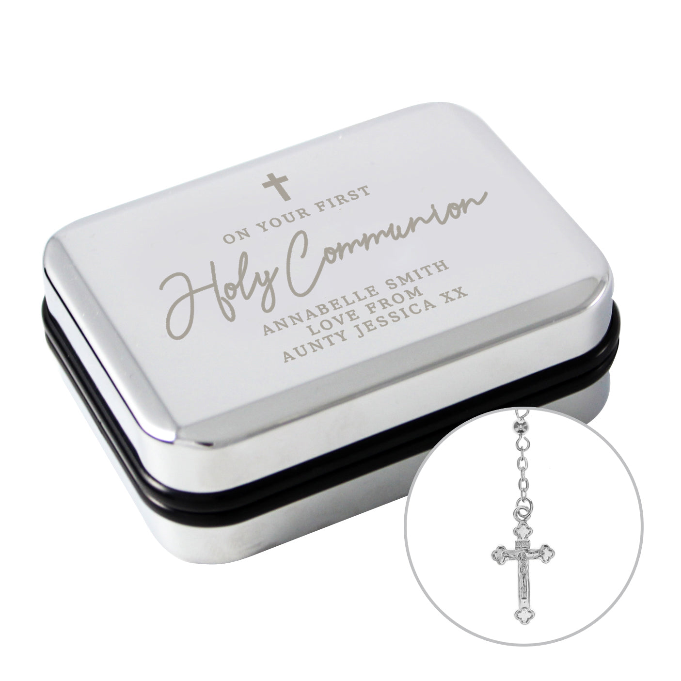 First Holy Communion Rosary Beads and Cross Trinket Box