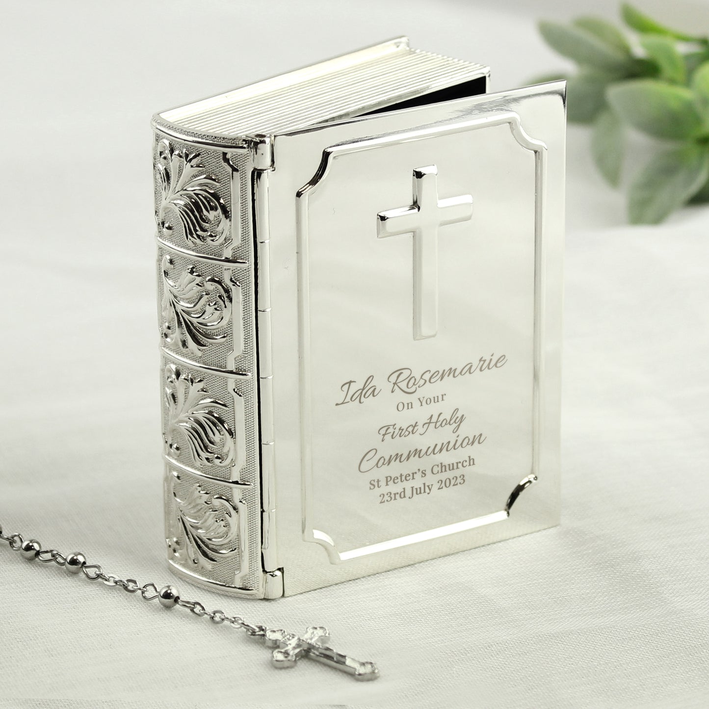 First Holy Communion Bible Trinket Box with Rosary Beads