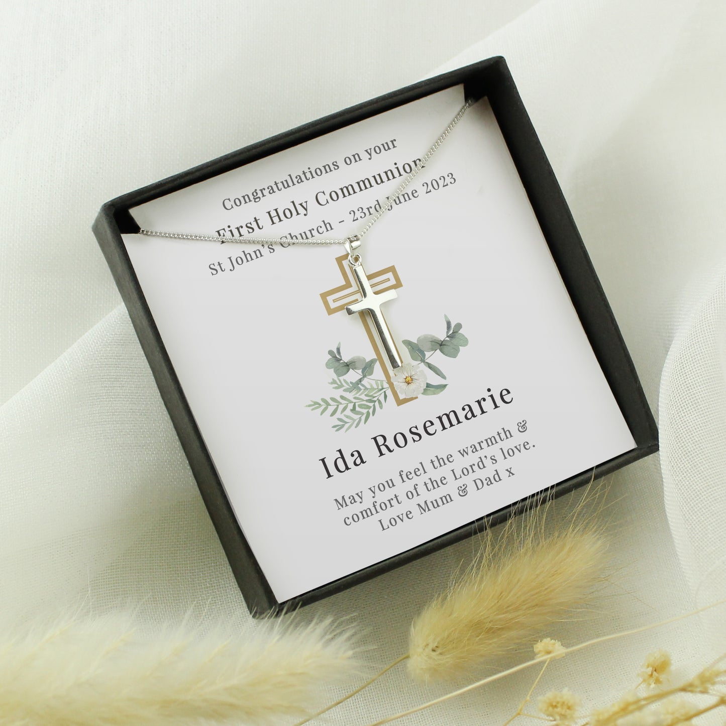 Floral Sentiment Cross Necklace and Box