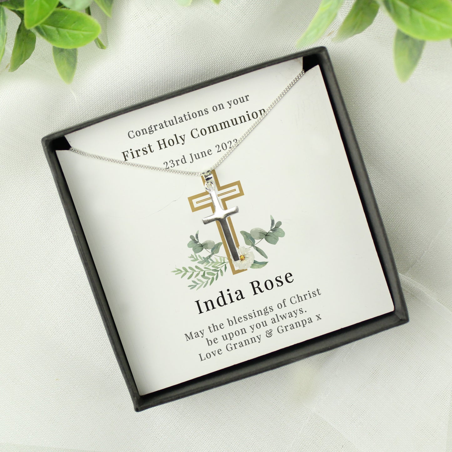 Floral Sentiment Cross Necklace and Box