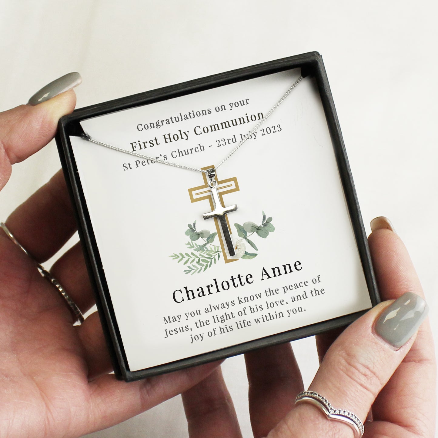 Floral Sentiment Cross Necklace and Box
