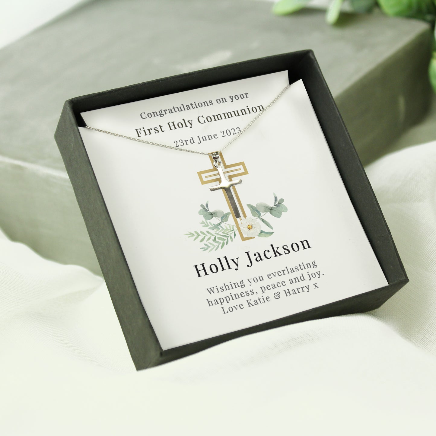 Floral Sentiment Cross Necklace and Box