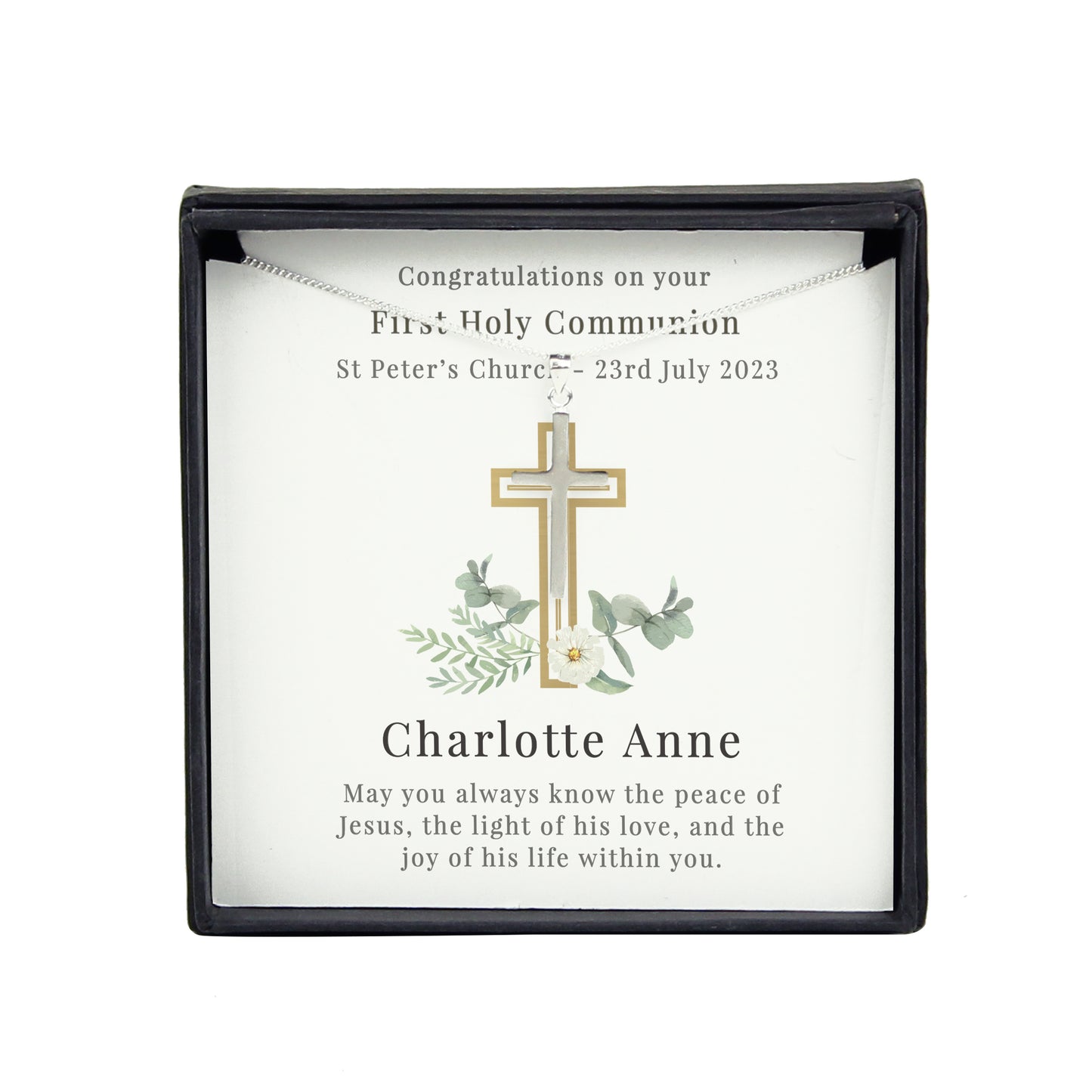 Floral Sentiment Cross Necklace and Box