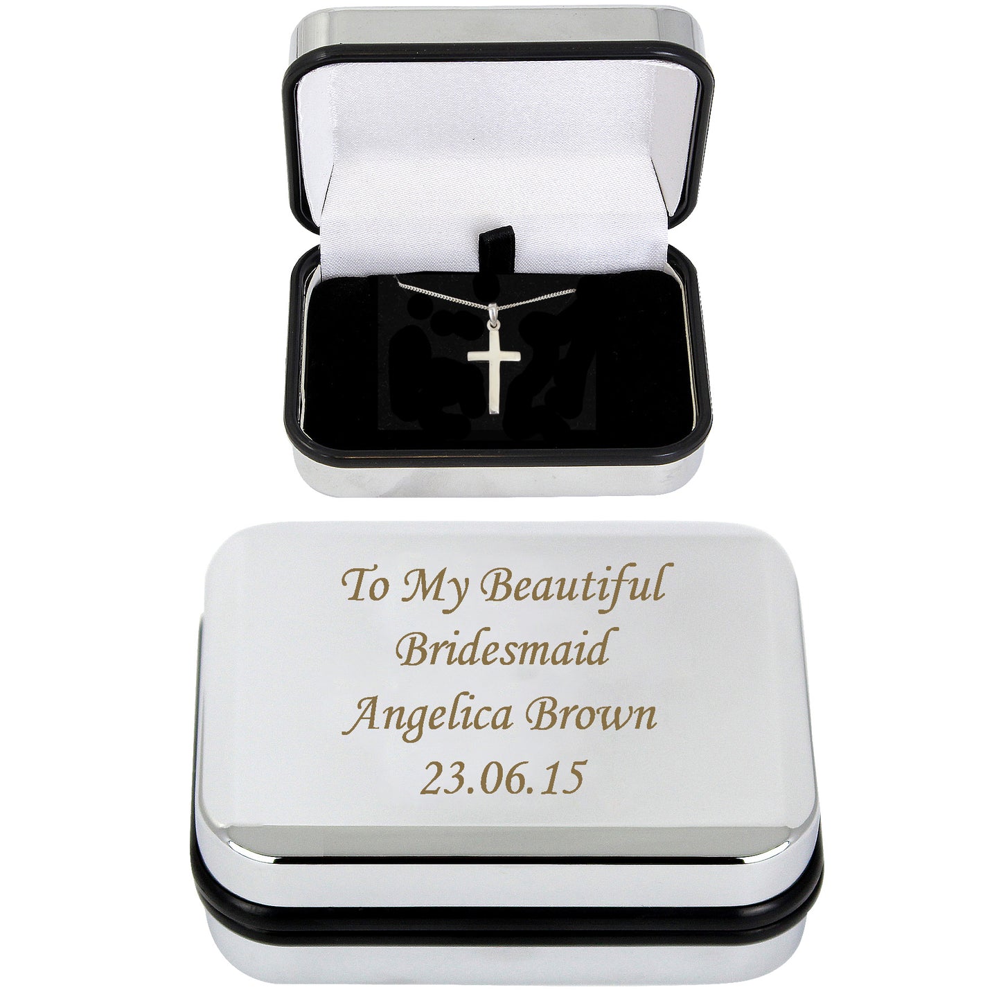 Box with Silver Cross Necklace