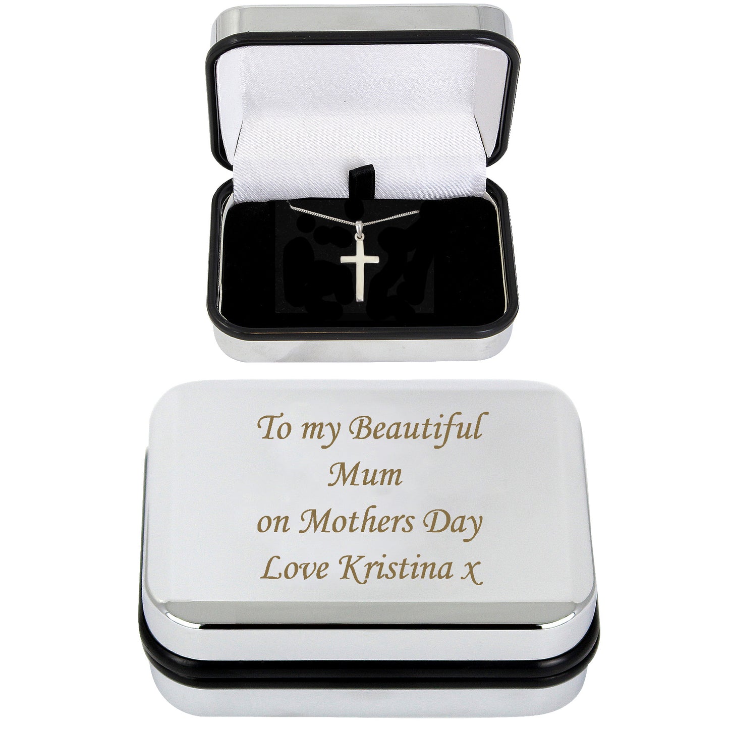 Box with Silver Cross Necklace