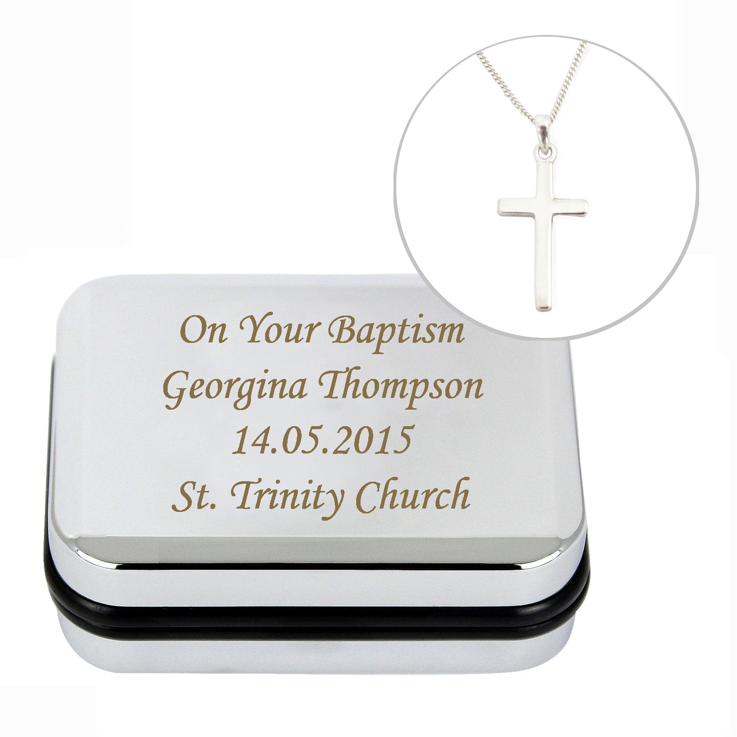 Box with Silver Cross Necklace