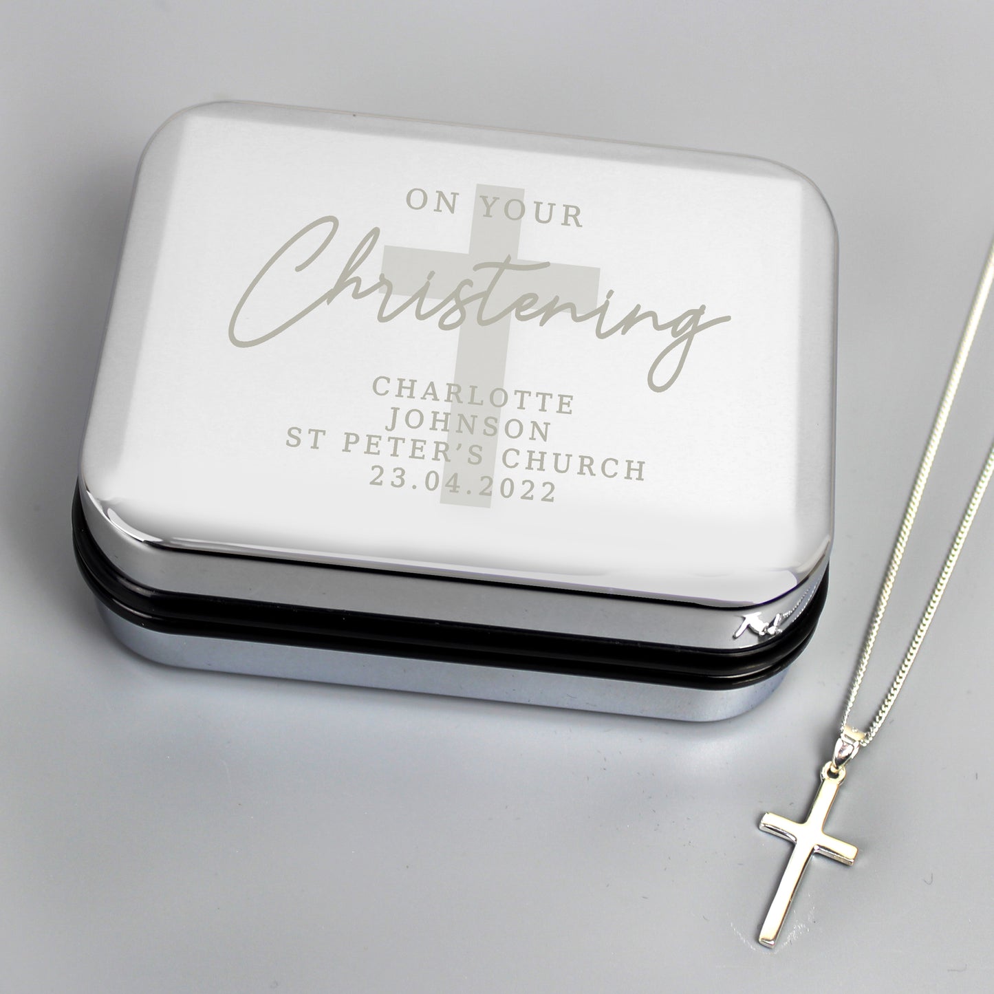 Christening Trinket Box & Cross Necklace Set