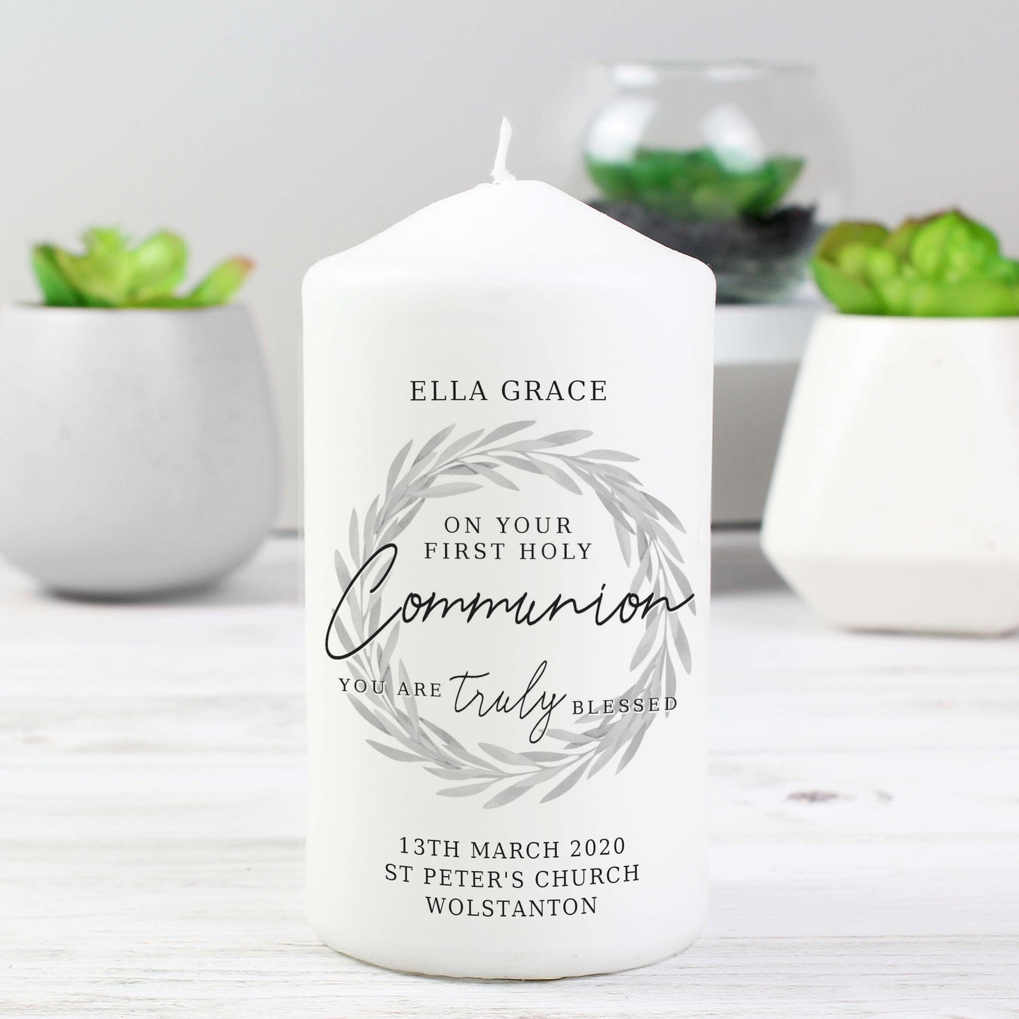 'Truly Blessed' First Holy Communion Pillar Candle