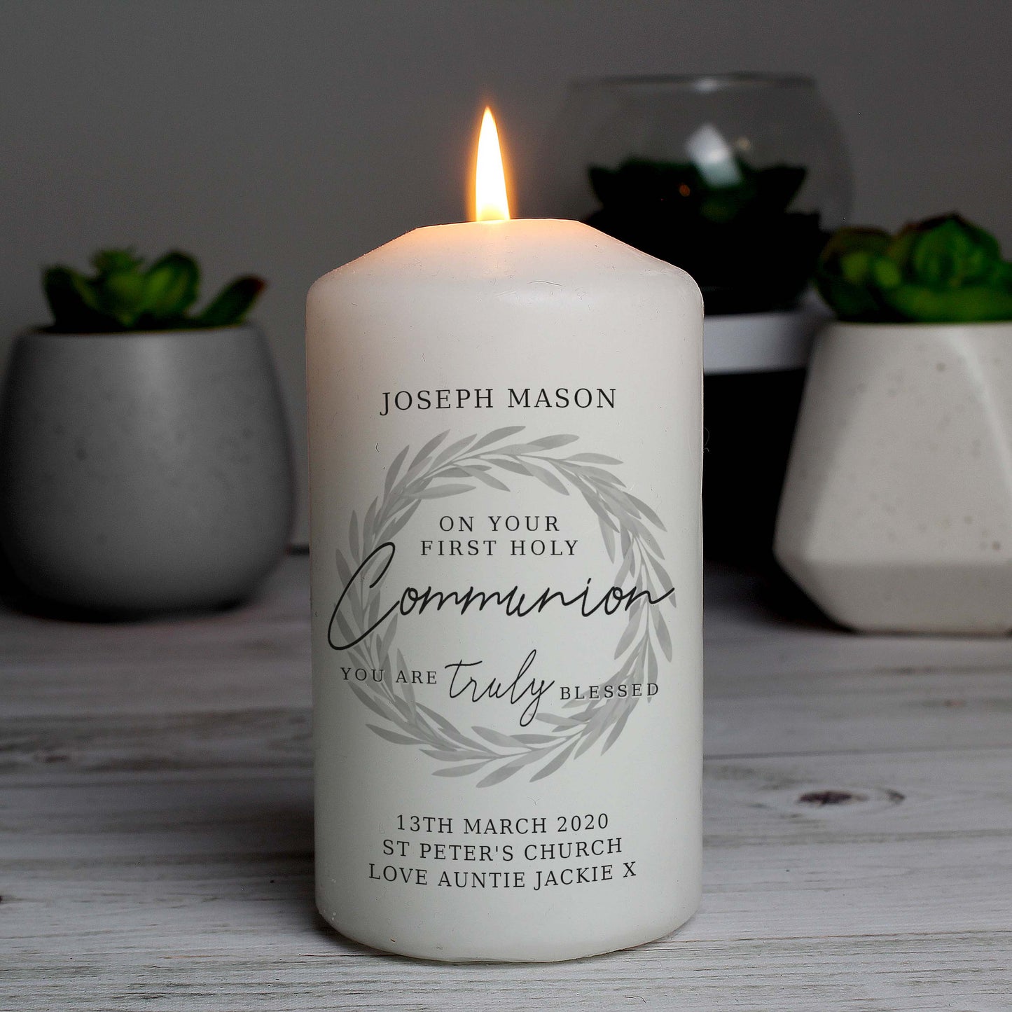 'Truly Blessed' First Holy Communion Pillar Candle