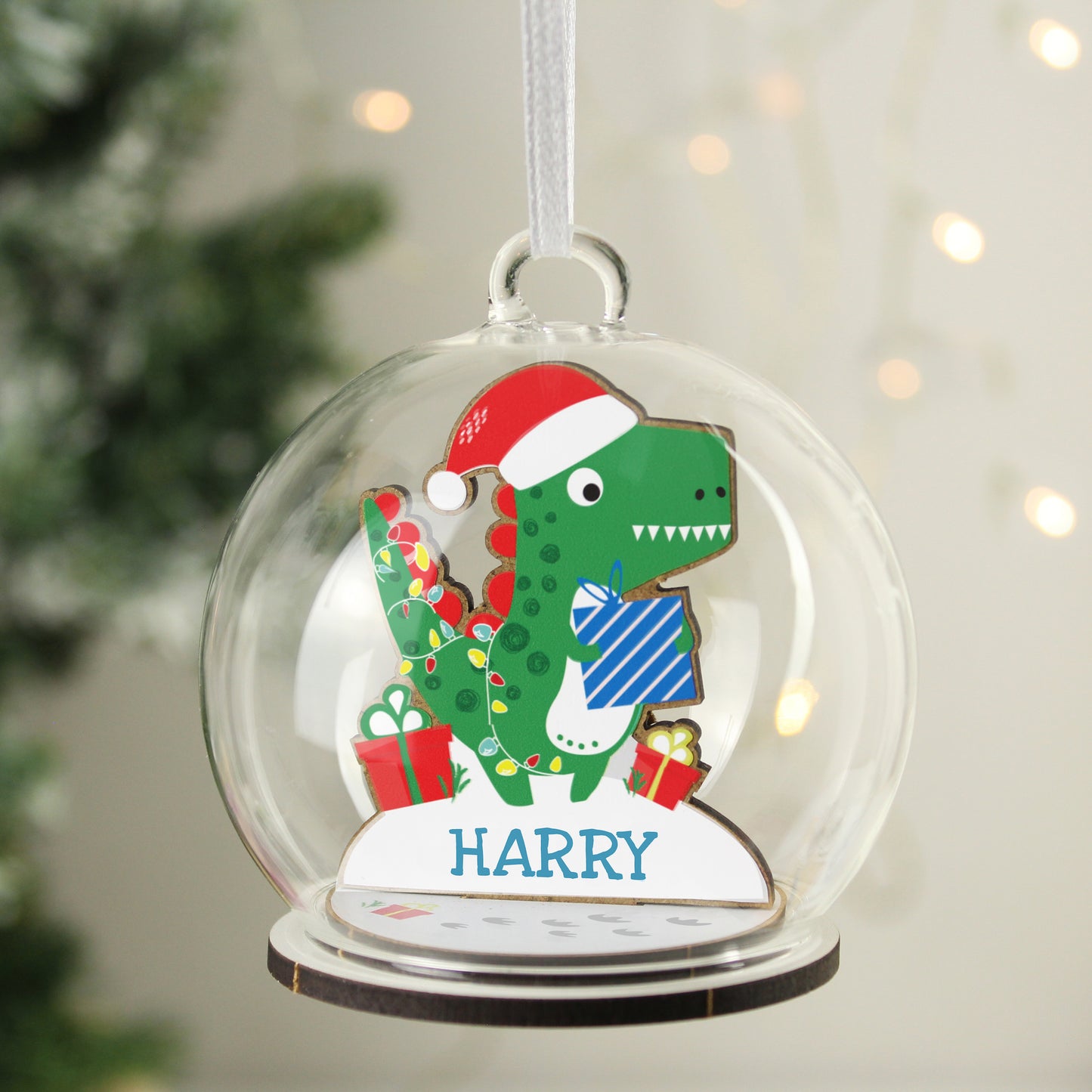 Personalised Dinosaur Glass Bauble
