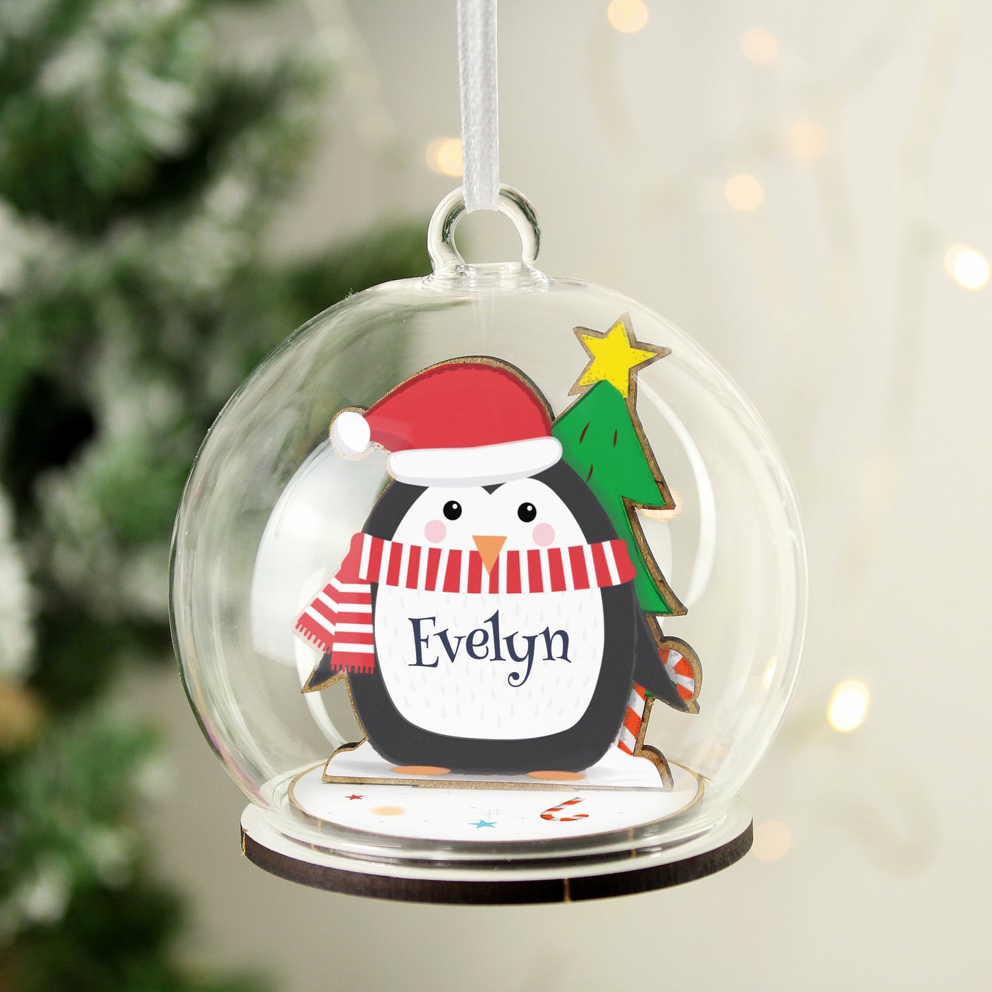 This Personalised Penguin Glass Bauble