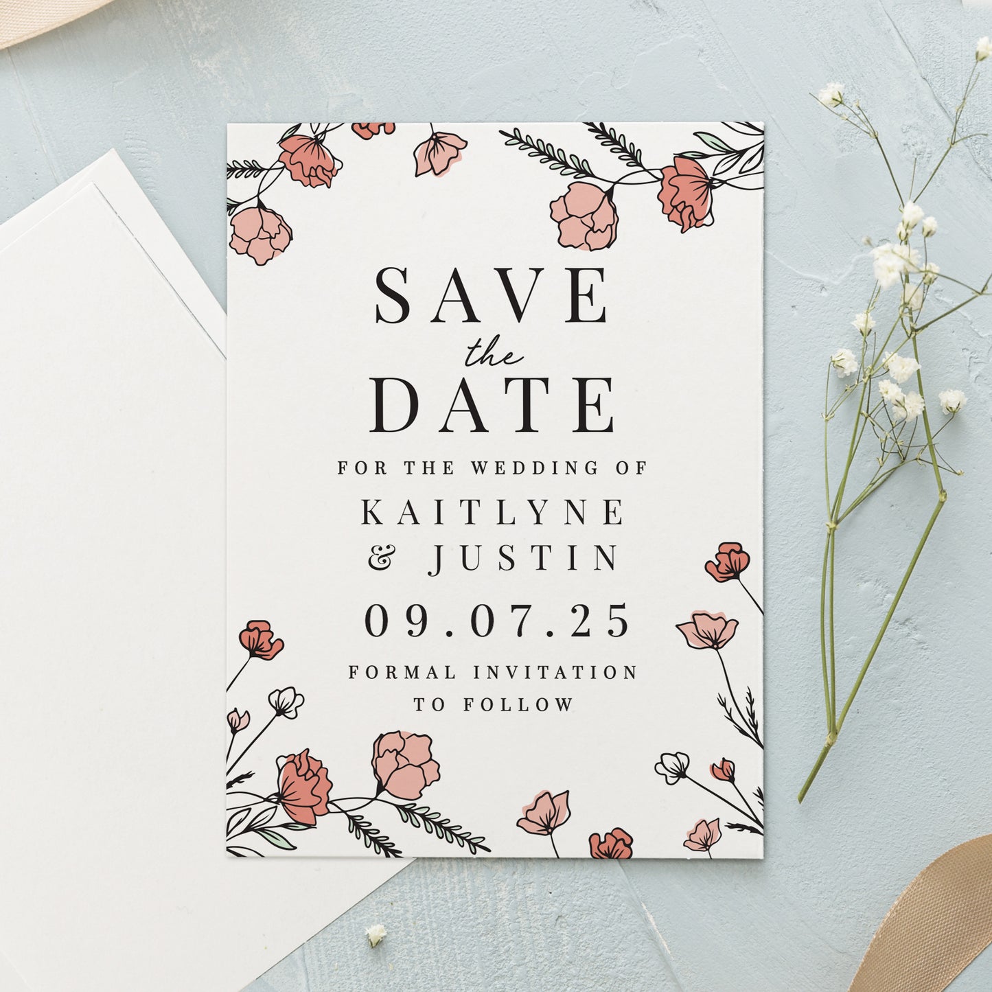 36 Personalised Pink Floral Wedding Invitations