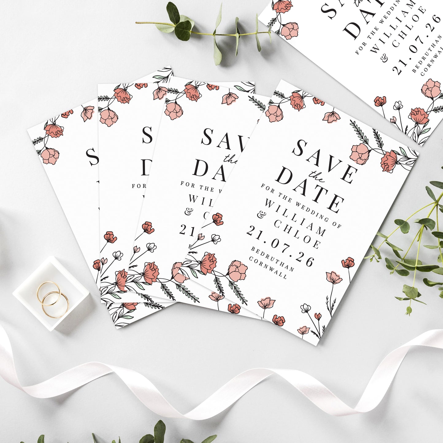 36 Personalised Pink Floral Wedding Invitations