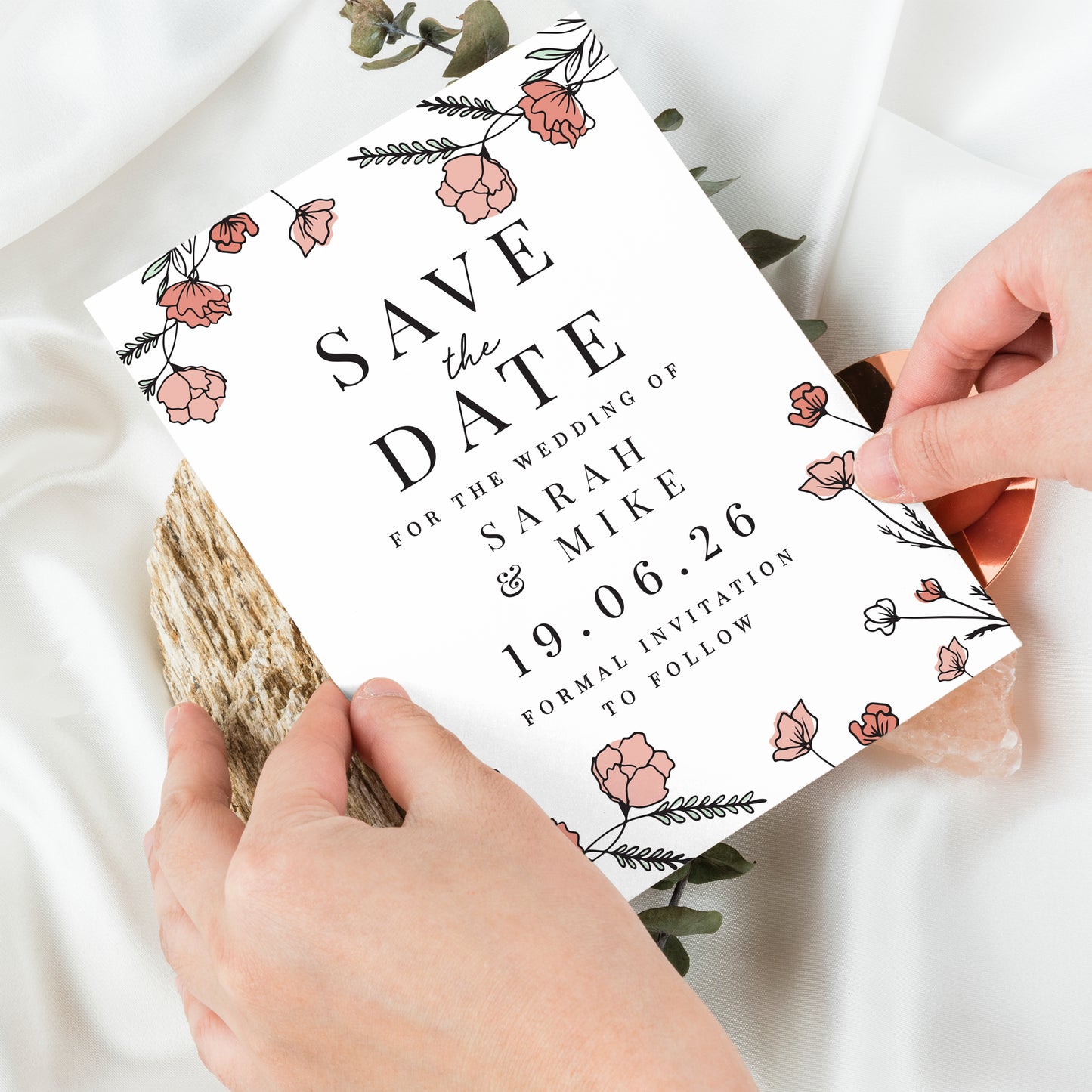 36 Personalised Pink Floral Wedding Invitations