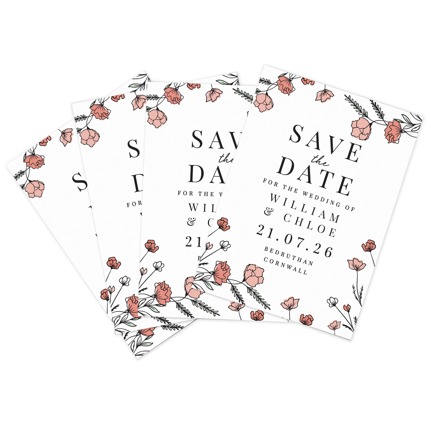 36 Personalised Pink Floral Wedding Invitations