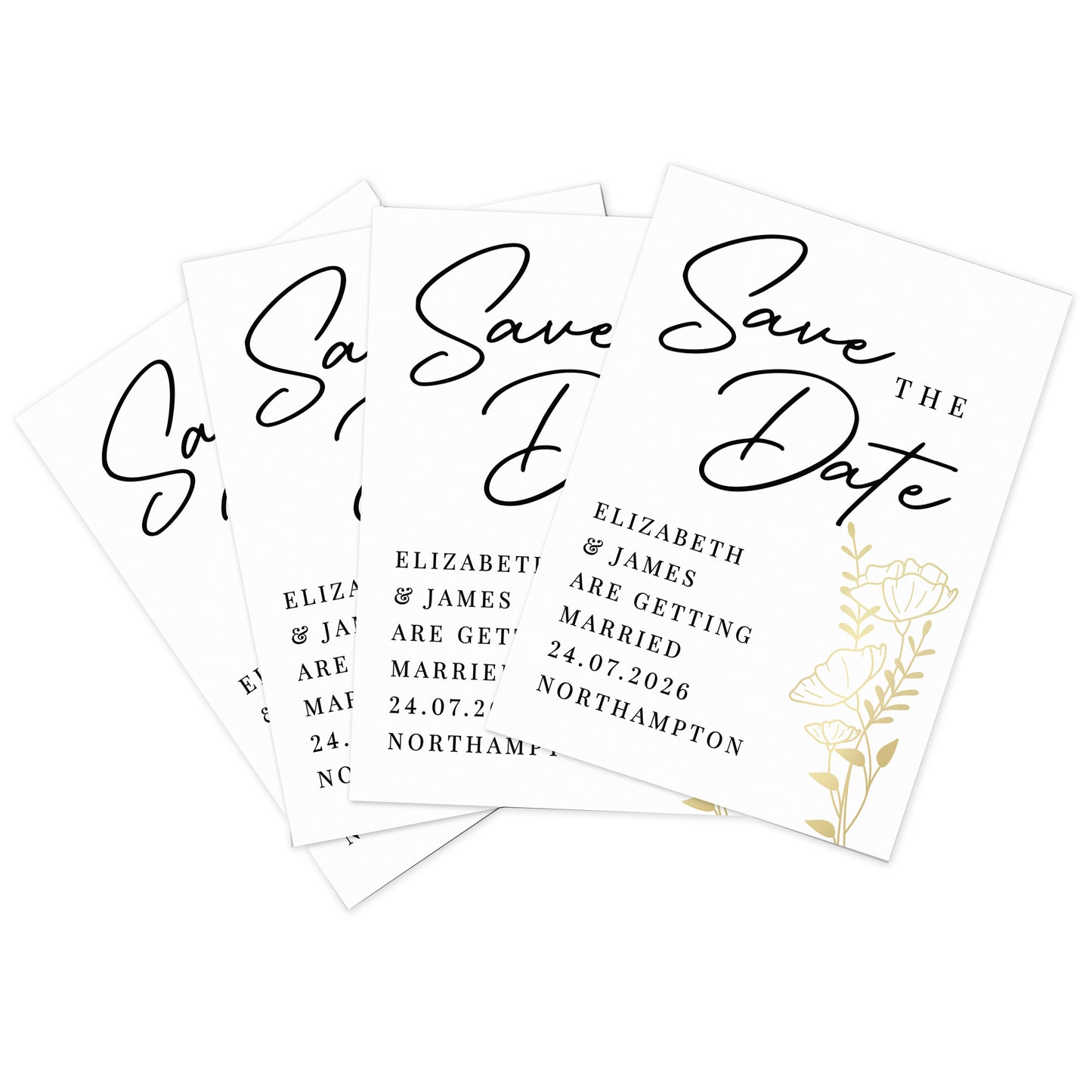 Wedding Invites Save the Dates, Floral Gold