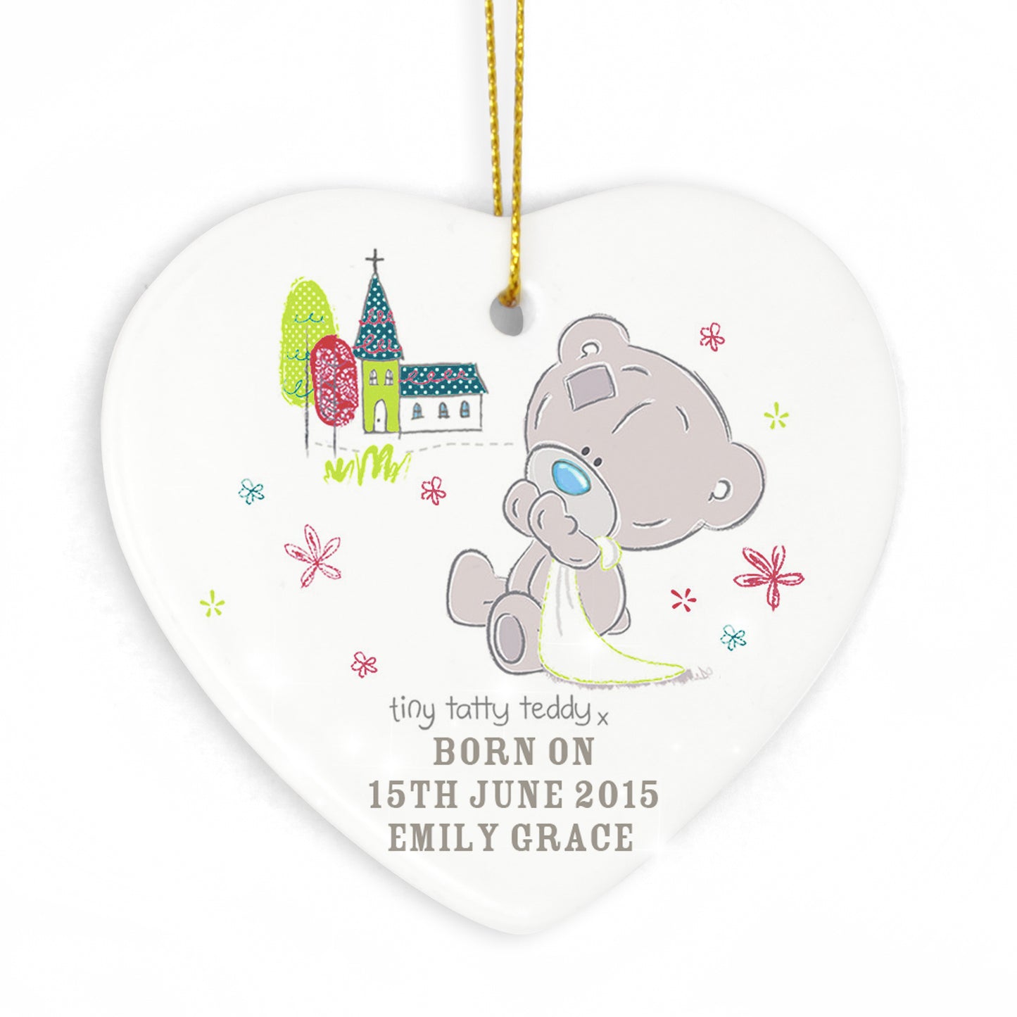 Tiny Tatty Teddy Christening Ceramic Heart Decoration