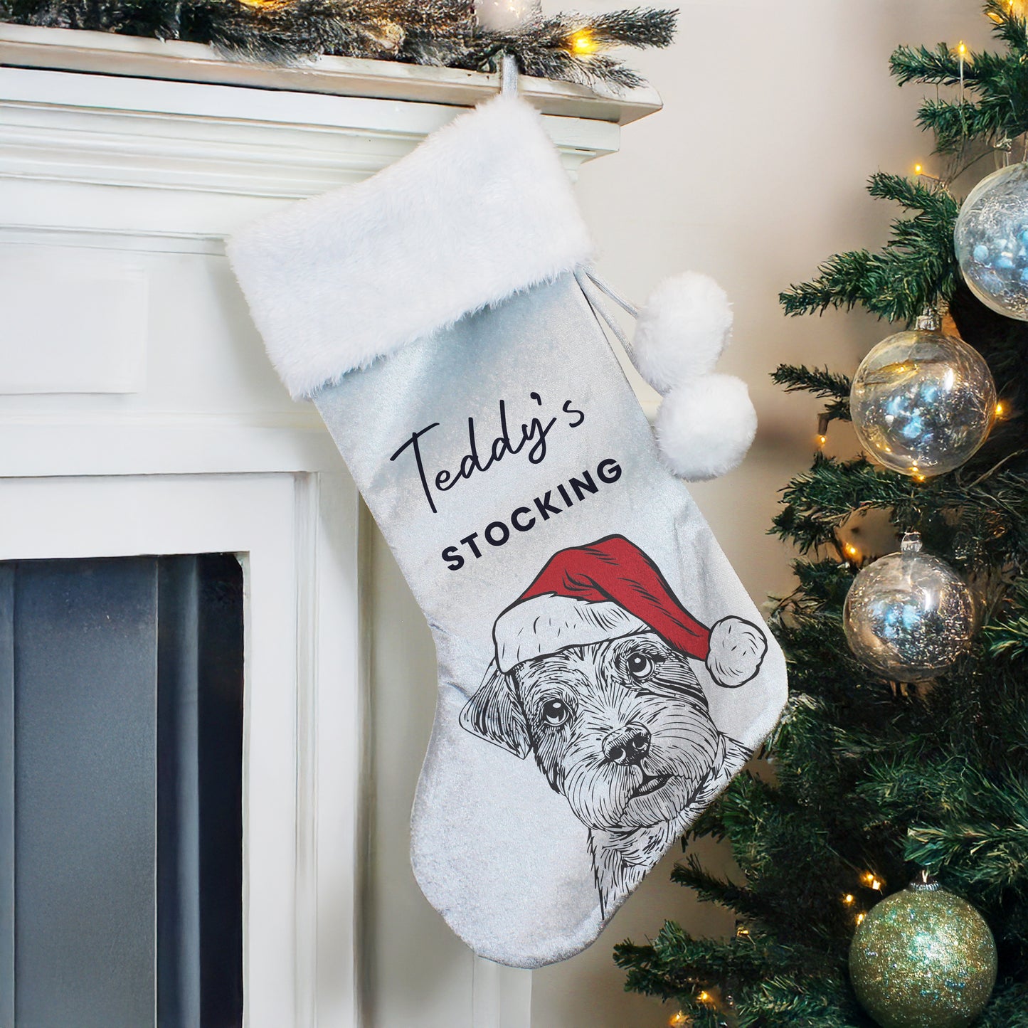 Personalised Pet Dog Christmas Stocking - Images of Dog Breed Options Available