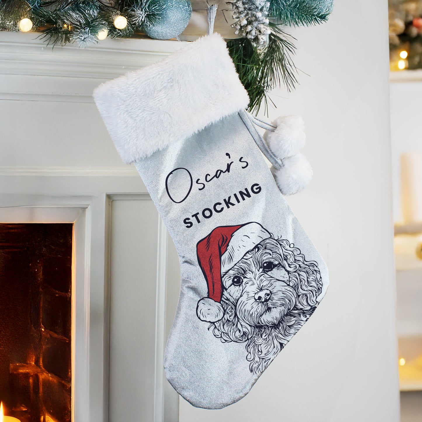Personalised Pet Dog Christmas Stocking - Images of Dog Breed Options Available