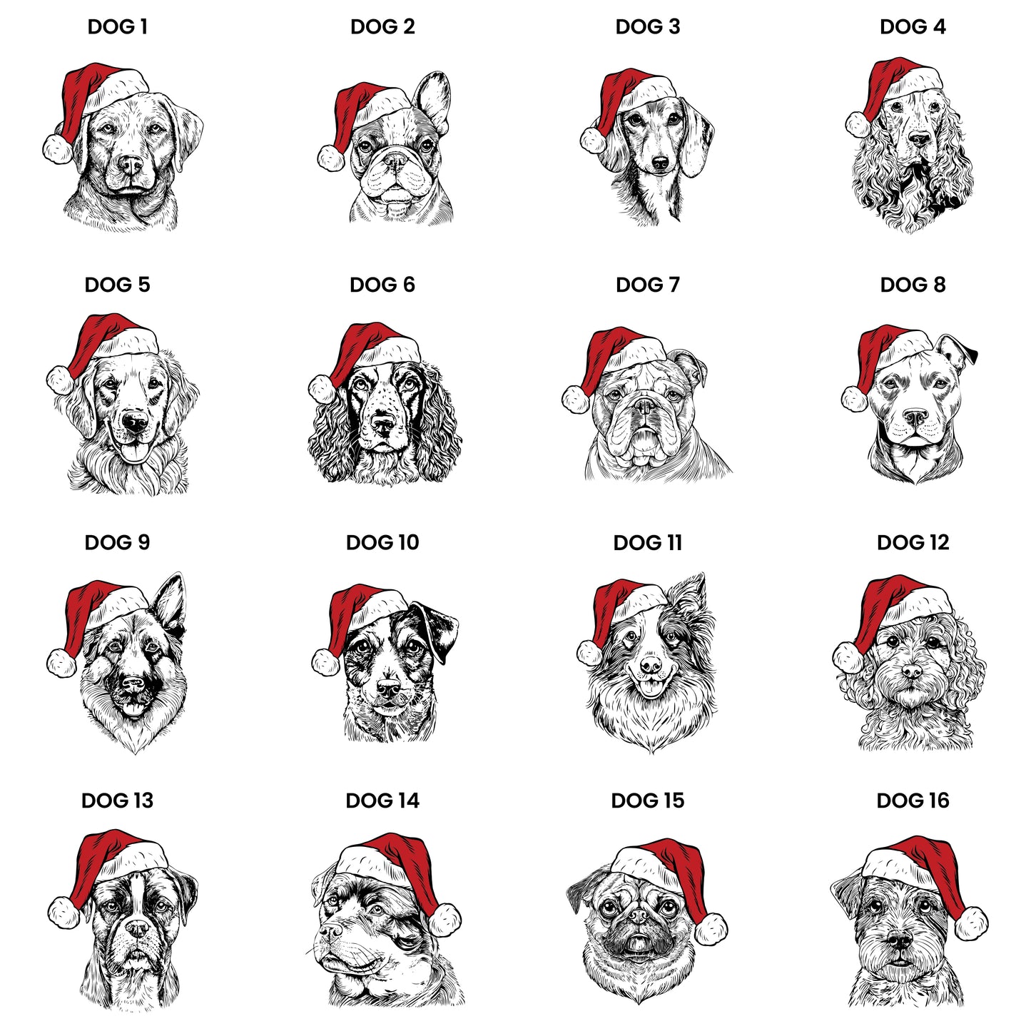 Personalised Pet Dog Christmas Stocking - Images of Dog Breed Options Available