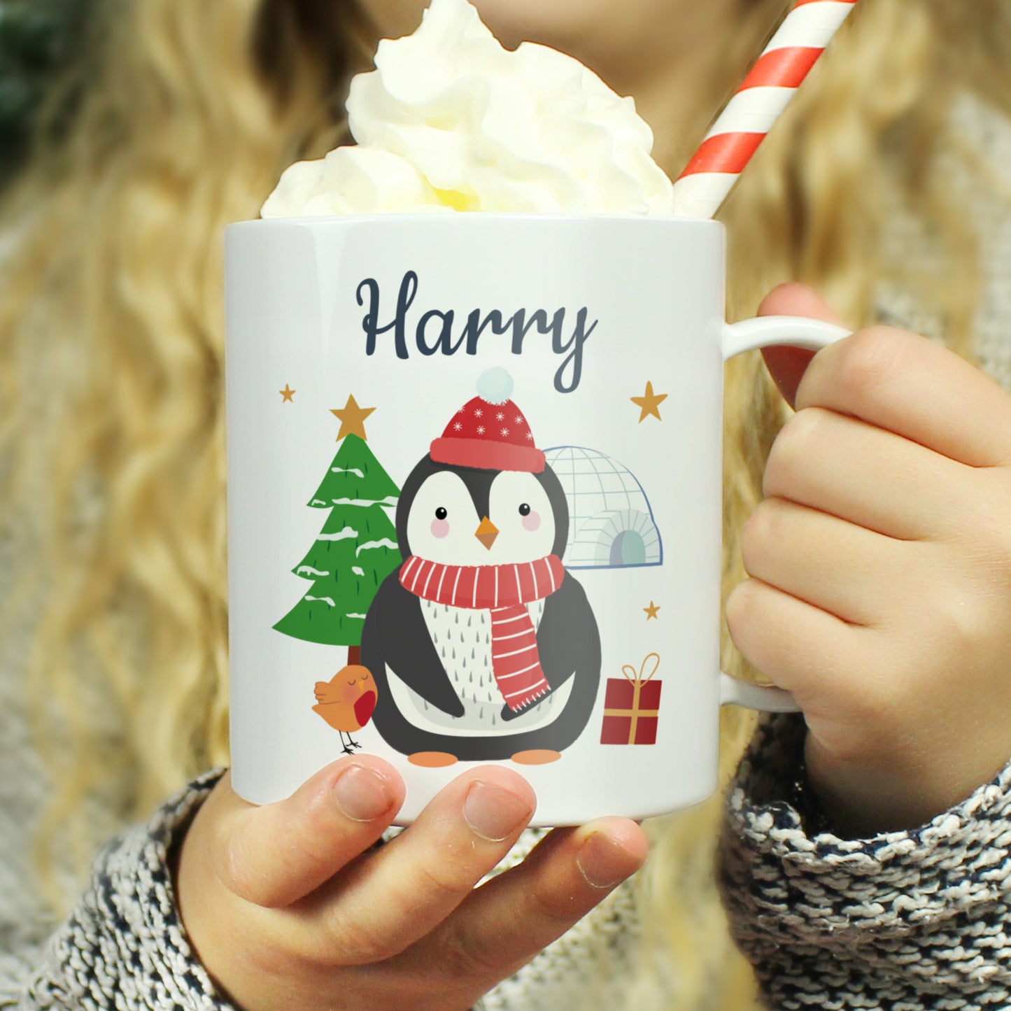 Personalised Christmas Penguin Plastic Mug - BPA Free