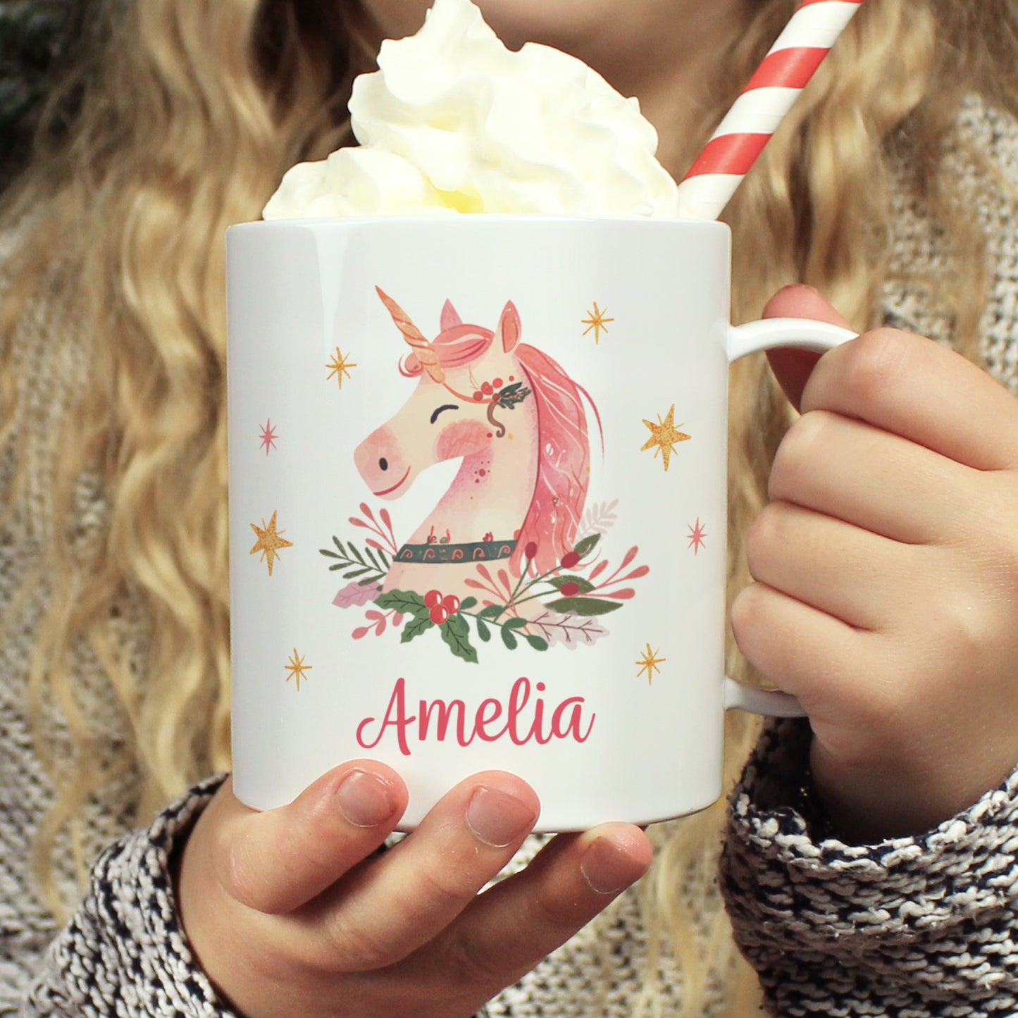 Girls Unicorn Personalised Mug, BPA Free, 11oz Capacity, 11.7cm