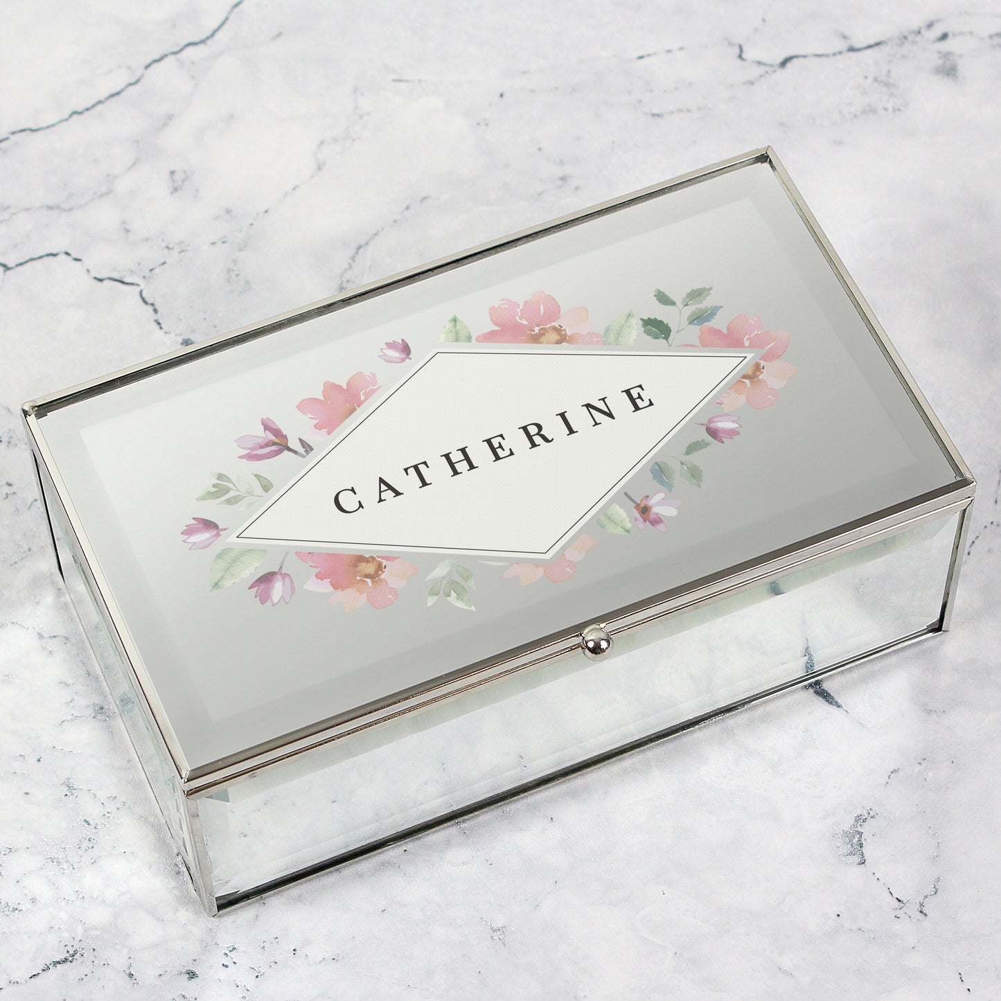 Floral Watercolour Mirrored Jewellery Box