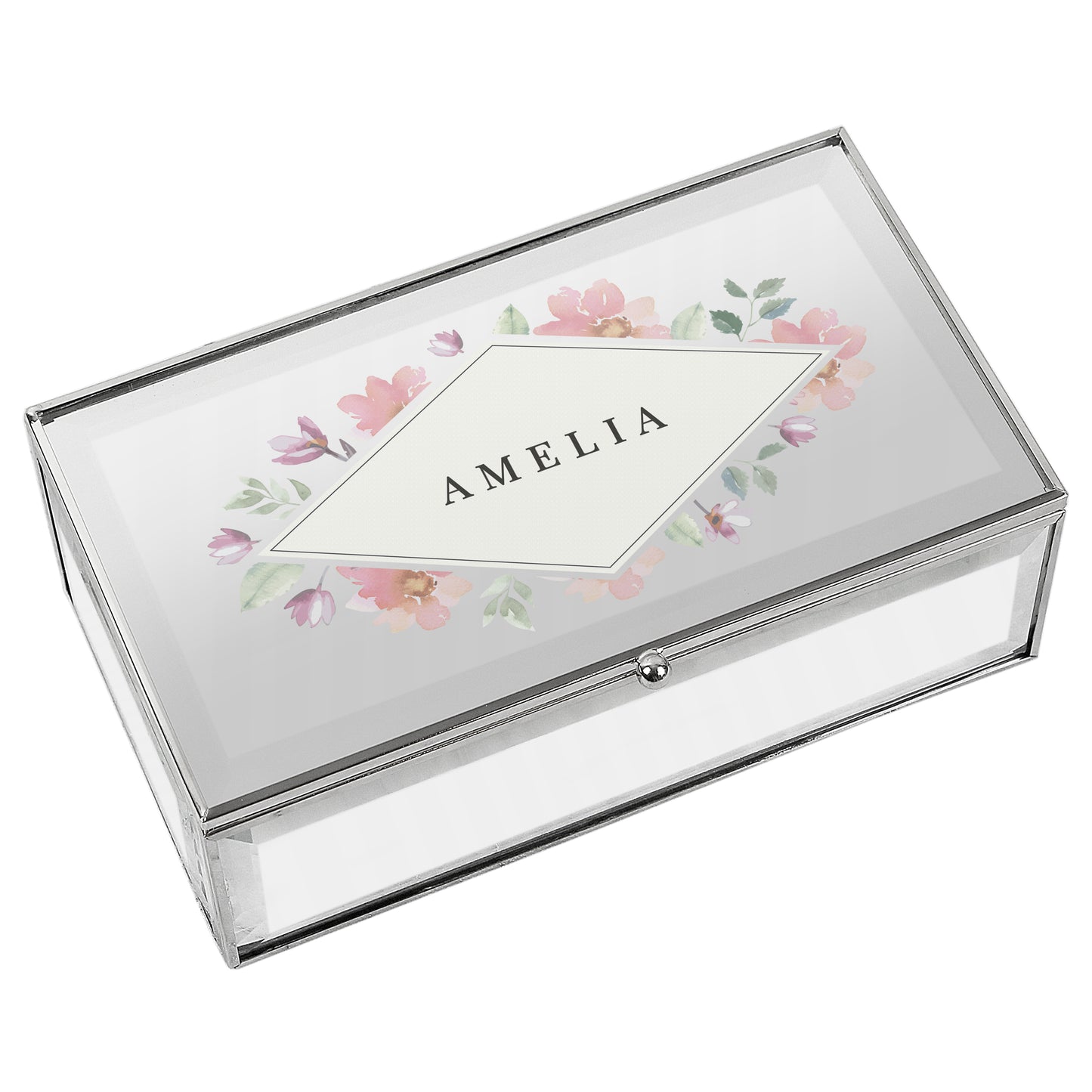 Floral Watercolour Mirrored Jewellery Box