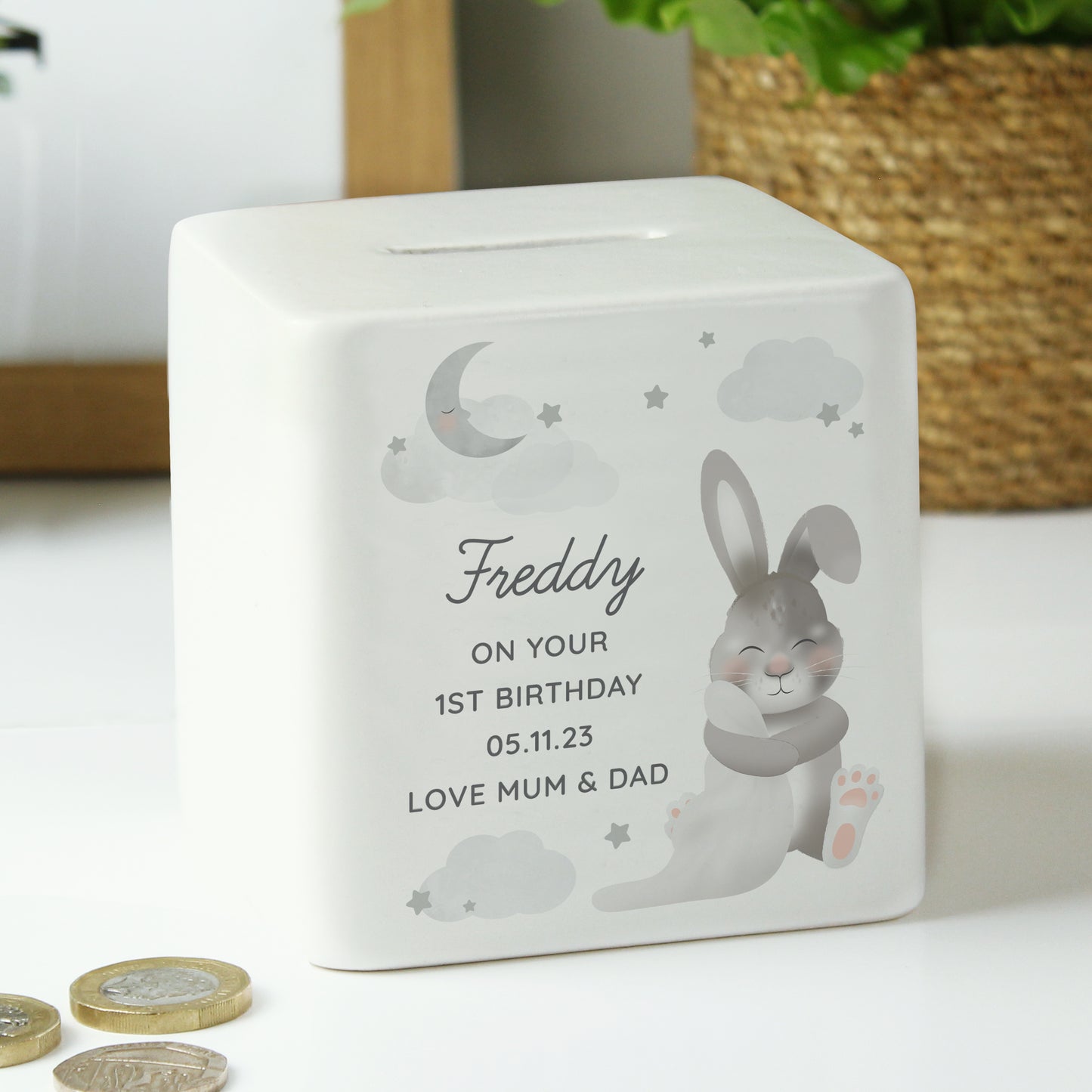 Baby Bunny Ceramic Square Money Box