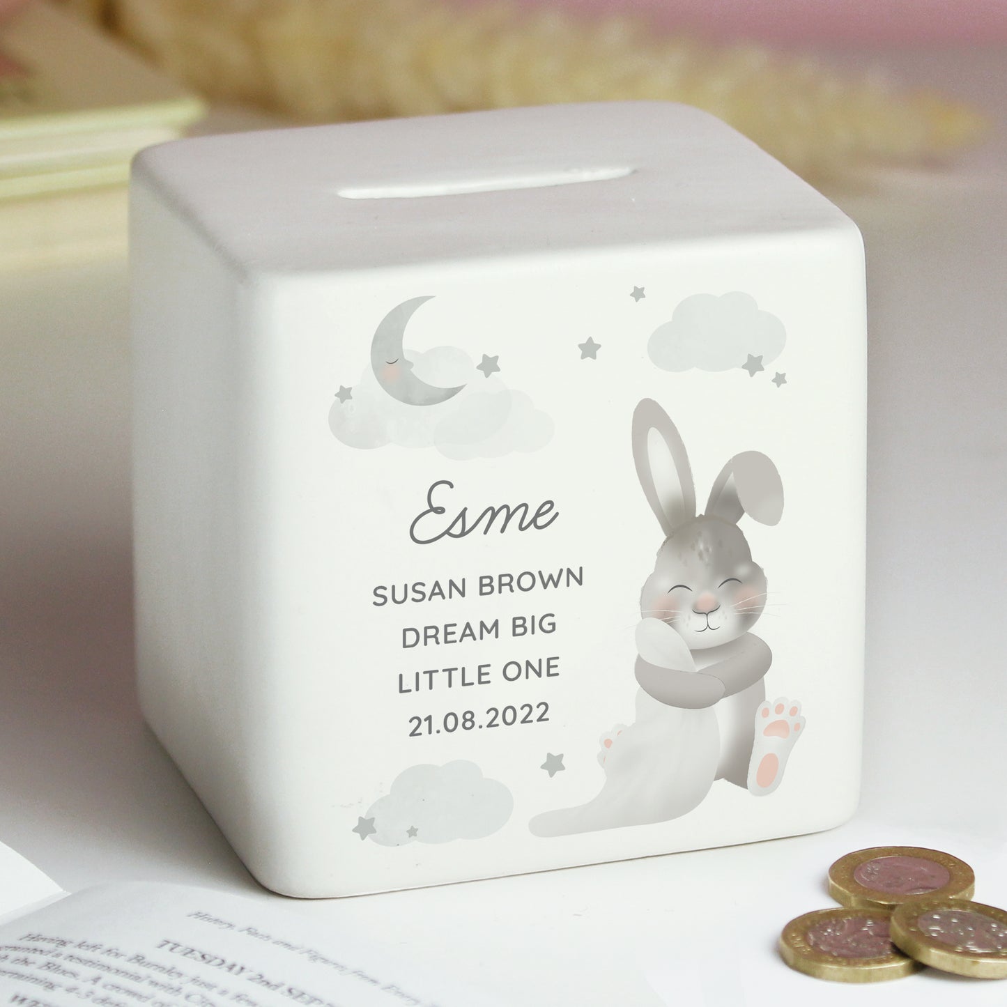 Baby Bunny Ceramic Square Money Box