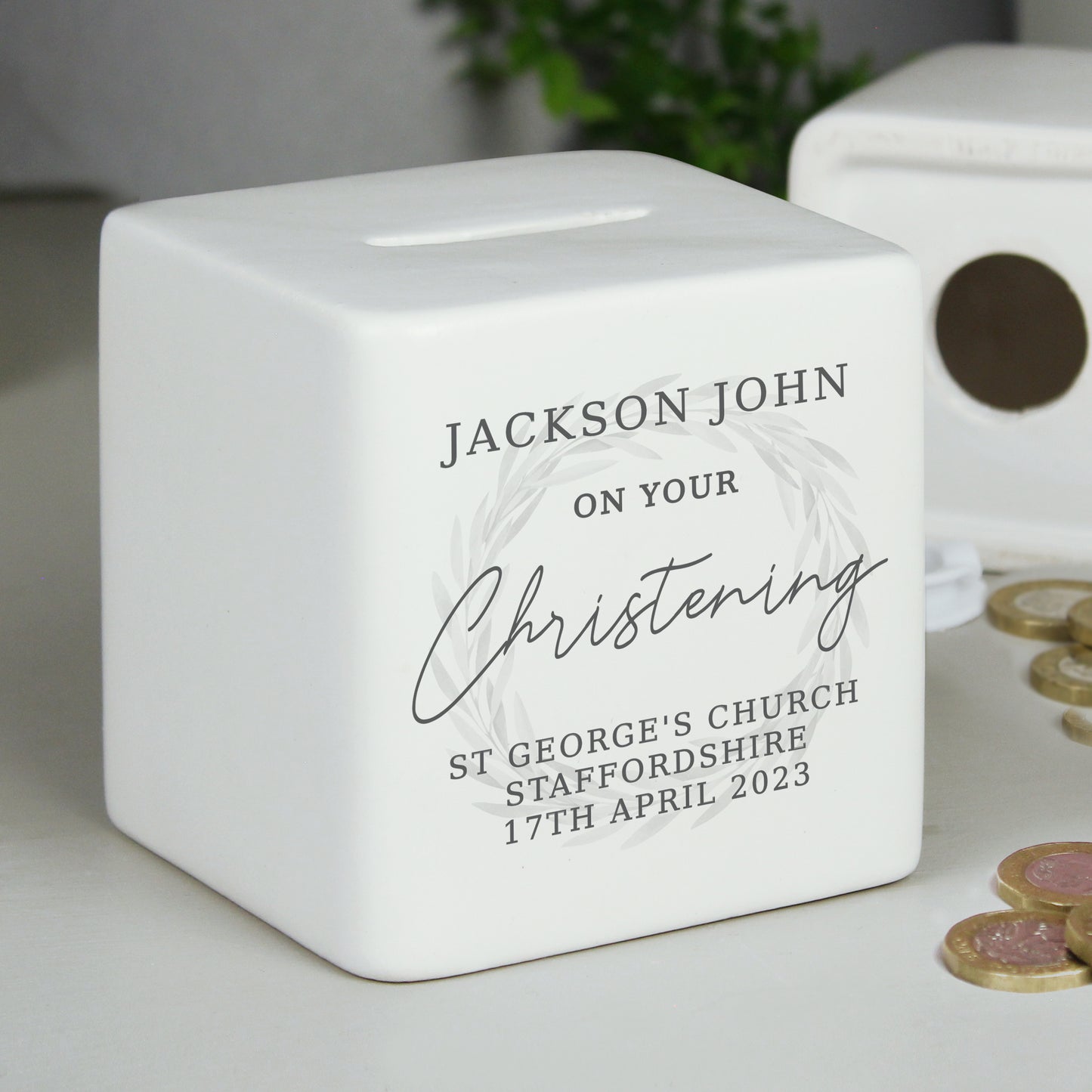 Christening Ceramic Square Money Box