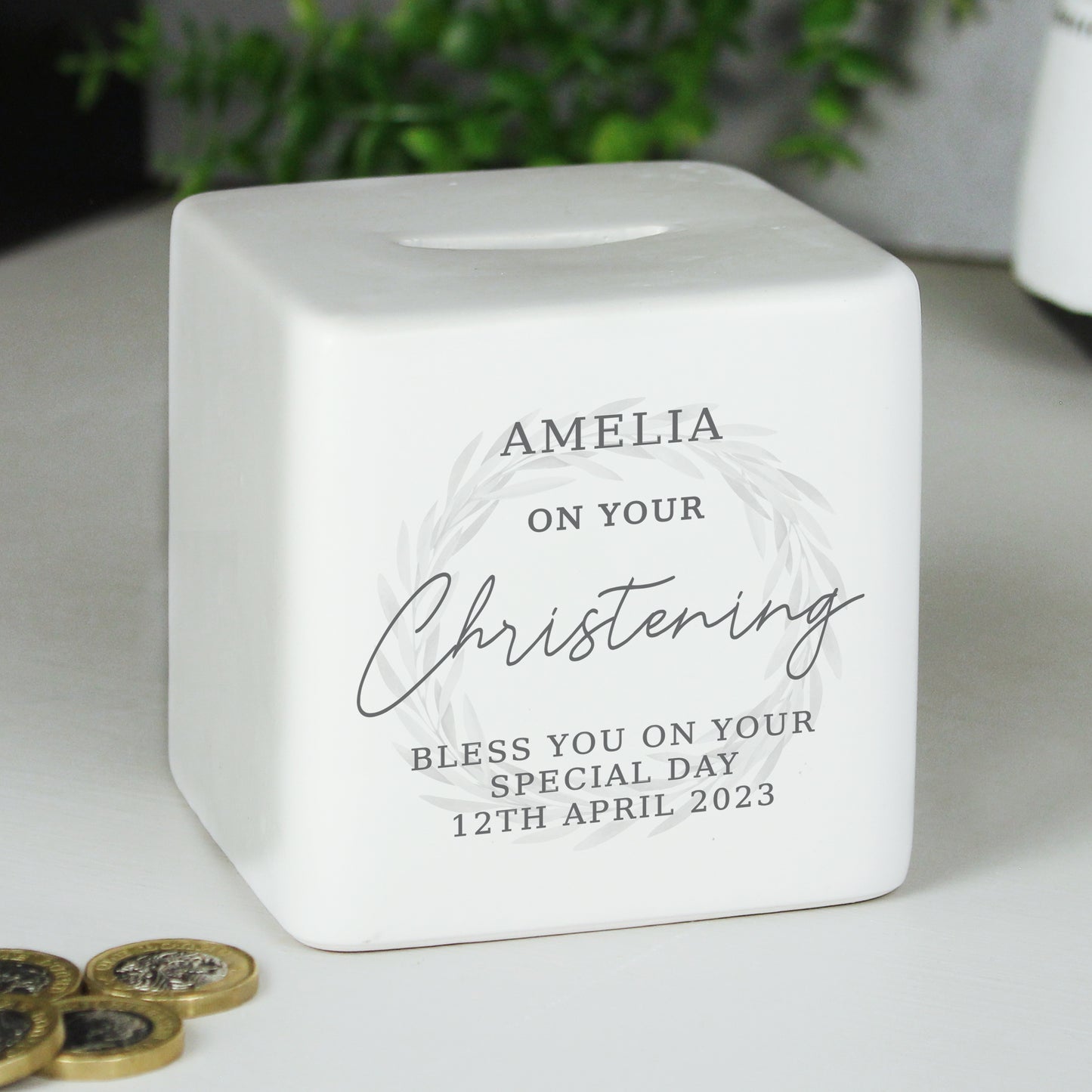Christening Ceramic Square Money Box