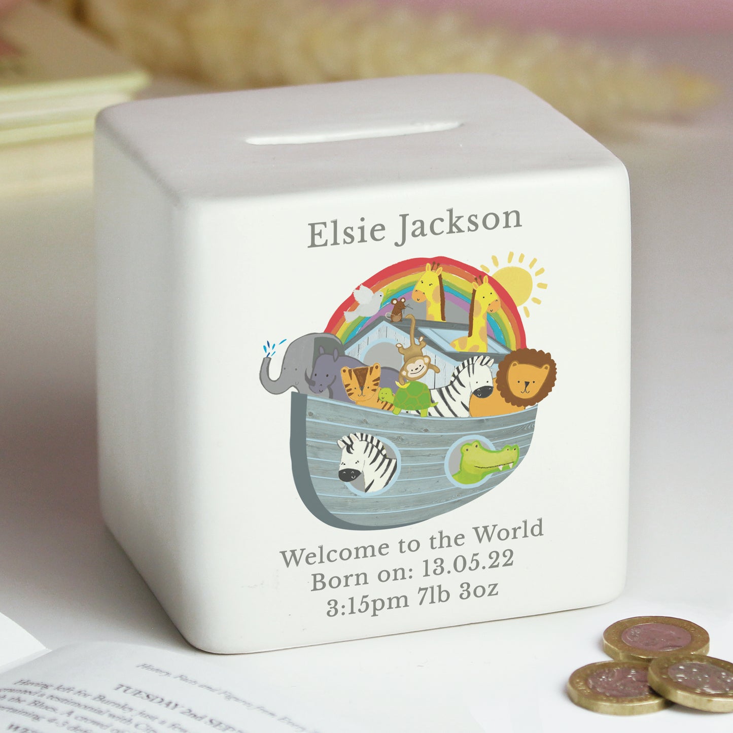 Noah's Ark Ceramic Square Money Box