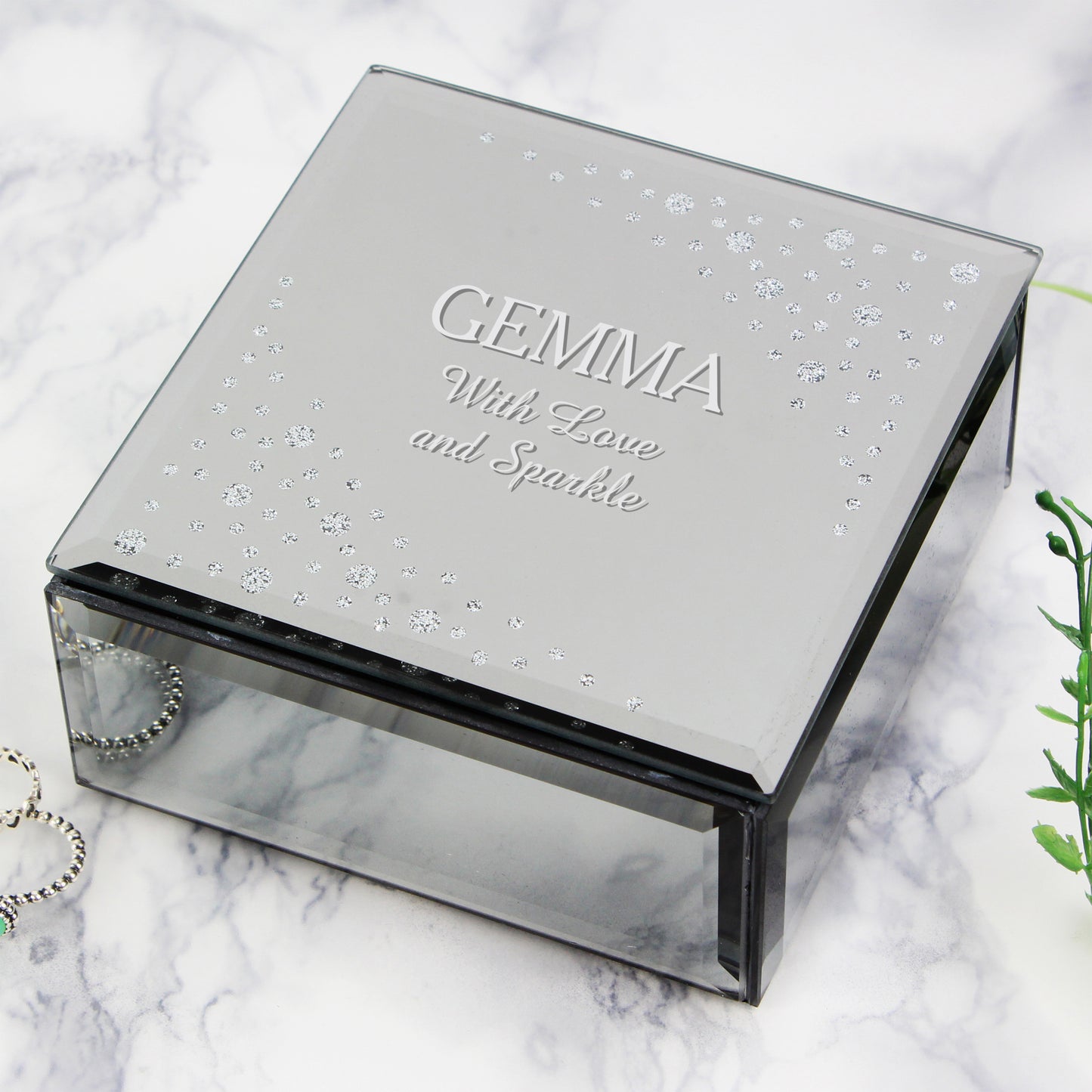 Diamante Name & Message Glass Trinket Box